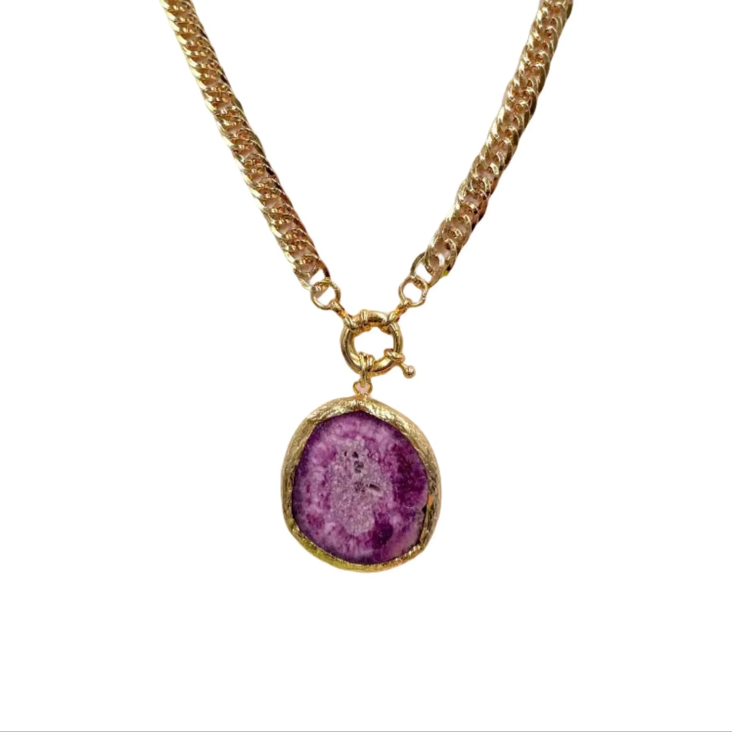 Chunky Purple & Pink Agate Necklace with Thick Interlocking Chain Hey Bou
