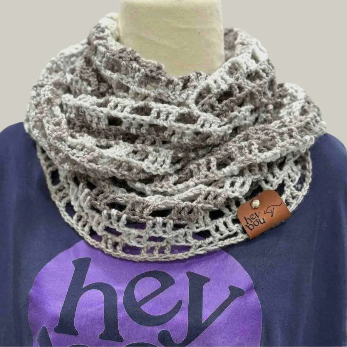 Circular Sparkle Greys Treble Crochet Scarf 192cm x 22cm HeyBou - Made by Lisa
