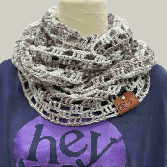 Circular Sparkle Greys Treble Crochet Scarf 192cm x 22cm HeyBou - Made by Lisa