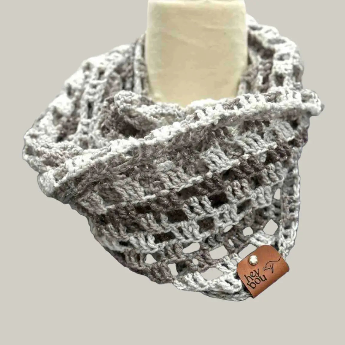 Circular Sparkle Greys Treble Crochet Scarf 192cm x 22cm HeyBou - Made by Lisa