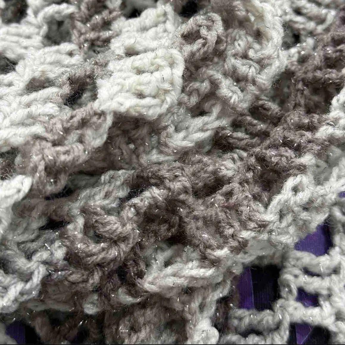 Circular Sparkle Greys Treble Crochet Scarf 192cm x 22cm HeyBou - Made by Lisa