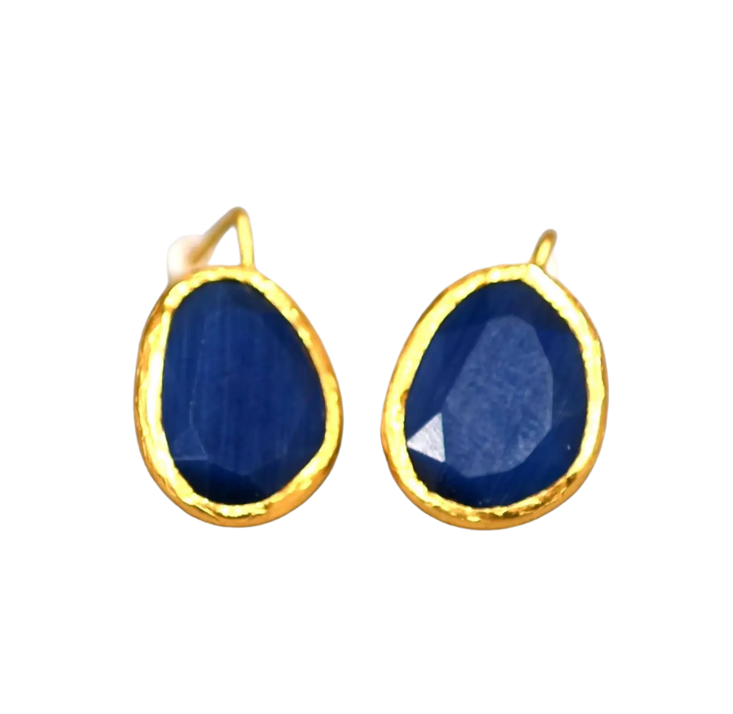 Gold Plated Half Hook Dark Blue Oval Cat Eye Earrings Hey Bou