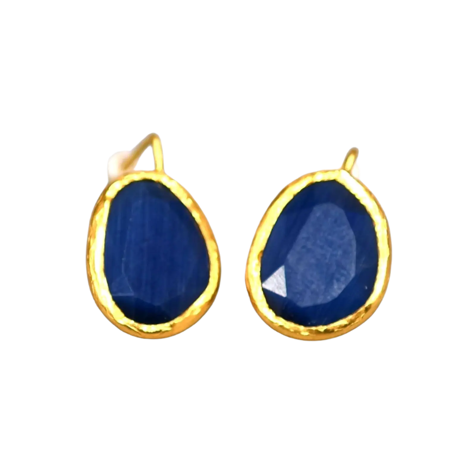 Gold Plated Half Hook Dark Blue Oval Cat Eye Earrings Hey Bou