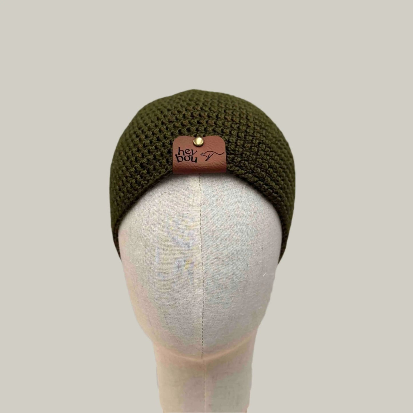 Dark Green Double Crochet Adult Beanie 55-63cm H 18.5cm HeyBou - Made by Lisa