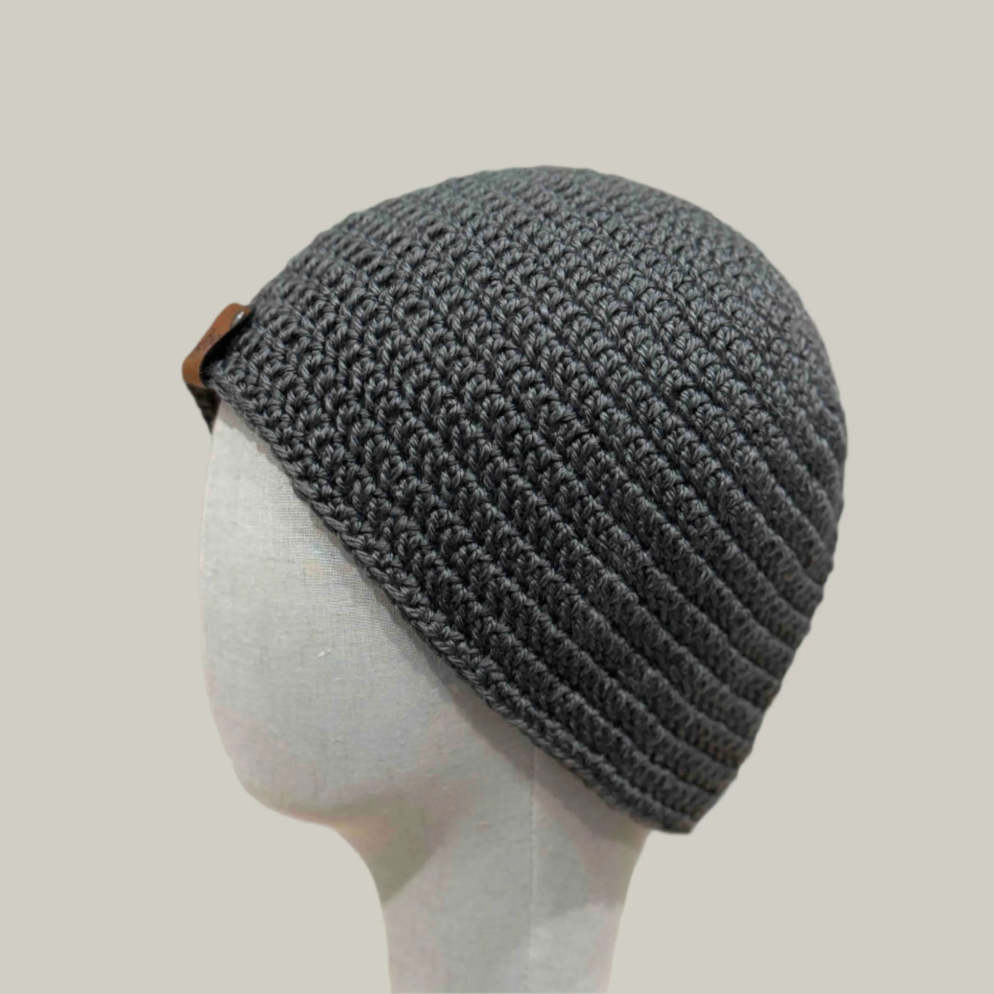 Dark Grey Double Crochet Adult Beanie 54-70cm H 21cm HeyBou