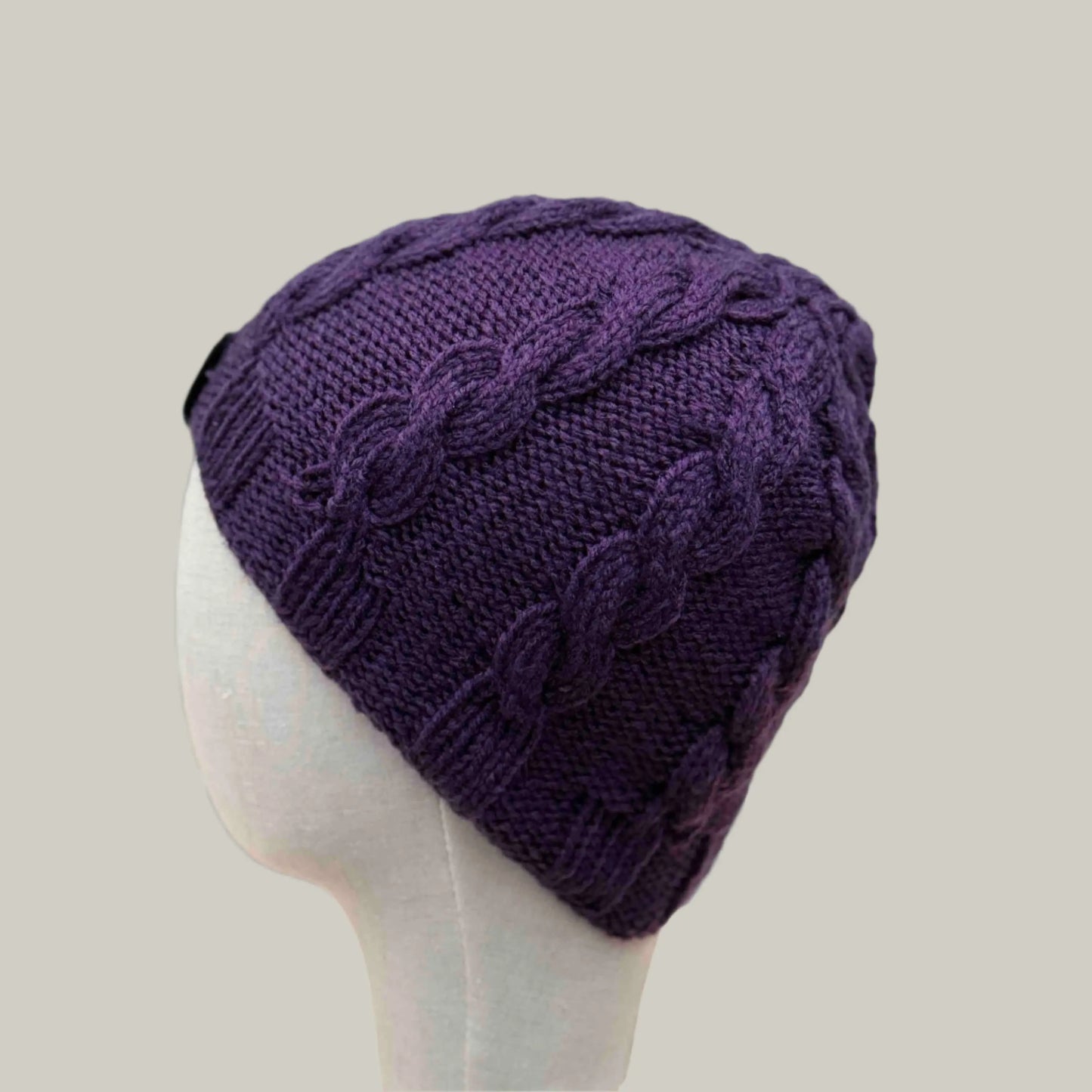 Deep Purple Knitted Cable 4cm Rib Adult Beanie 42-57cm H 23cm HeyBou - Made by Lisa