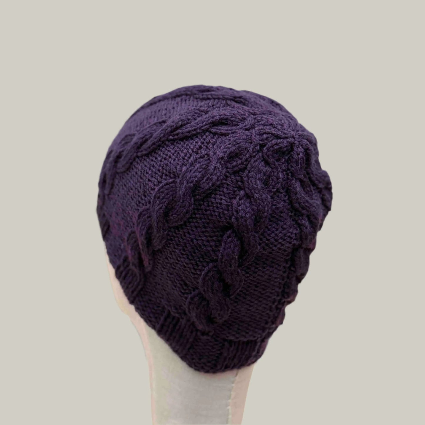 Deep Purple Knitted Cable 4cm Rib Adult Beanie 42-57cm H 23cm HeyBou - Made by Lisa