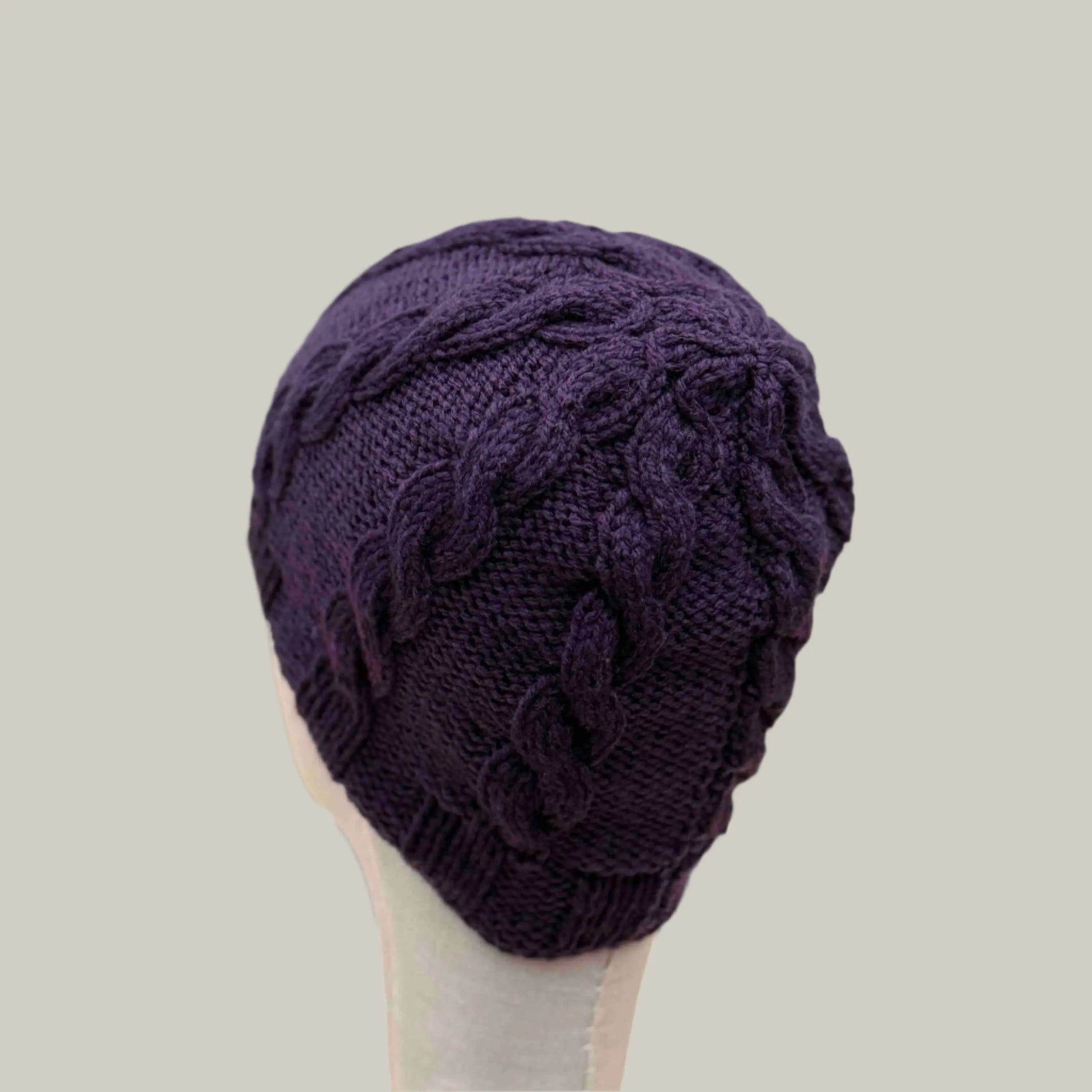 Deep Purple Knitted Cable 4cm Rib Adult Beanie 42-57cm H 23cm HeyBou - Made by Lisa