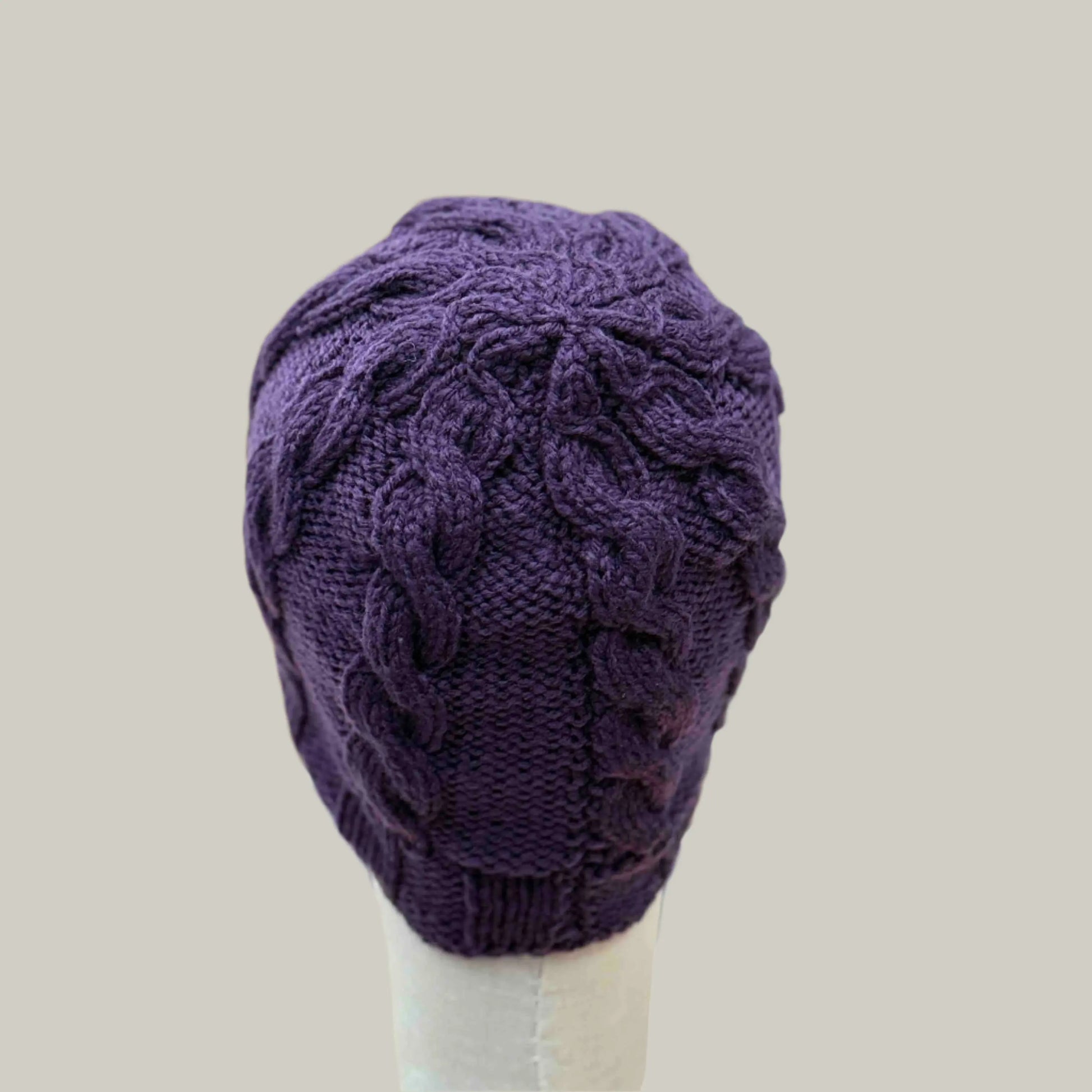 Deep Purple Knitted Cable 4cm Rib Adult Beanie 42-57cm H 23cm HeyBou - Made by Lisa