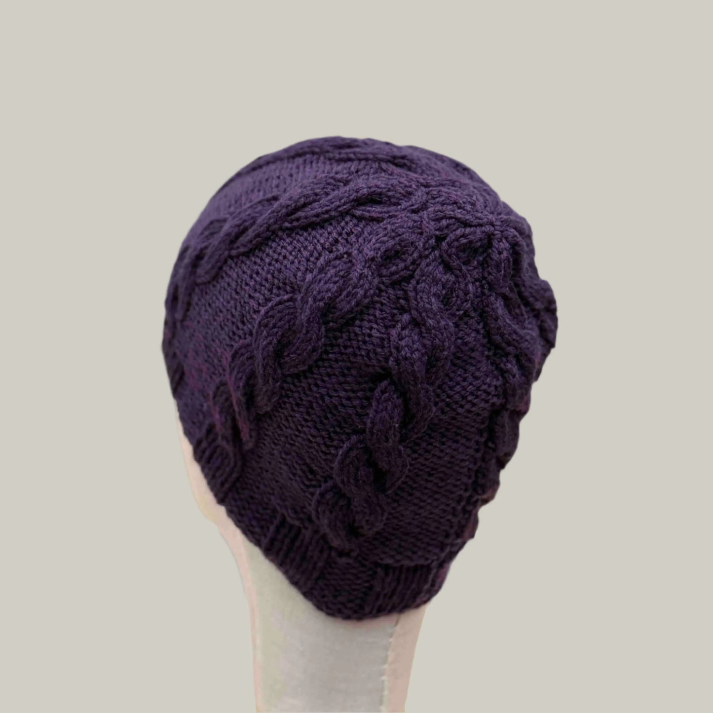 Deep Purple Knitted Cable 4cm Rib Child/Adult Beanie 39-56cm H 23cm HeyBou - Made by Lisa