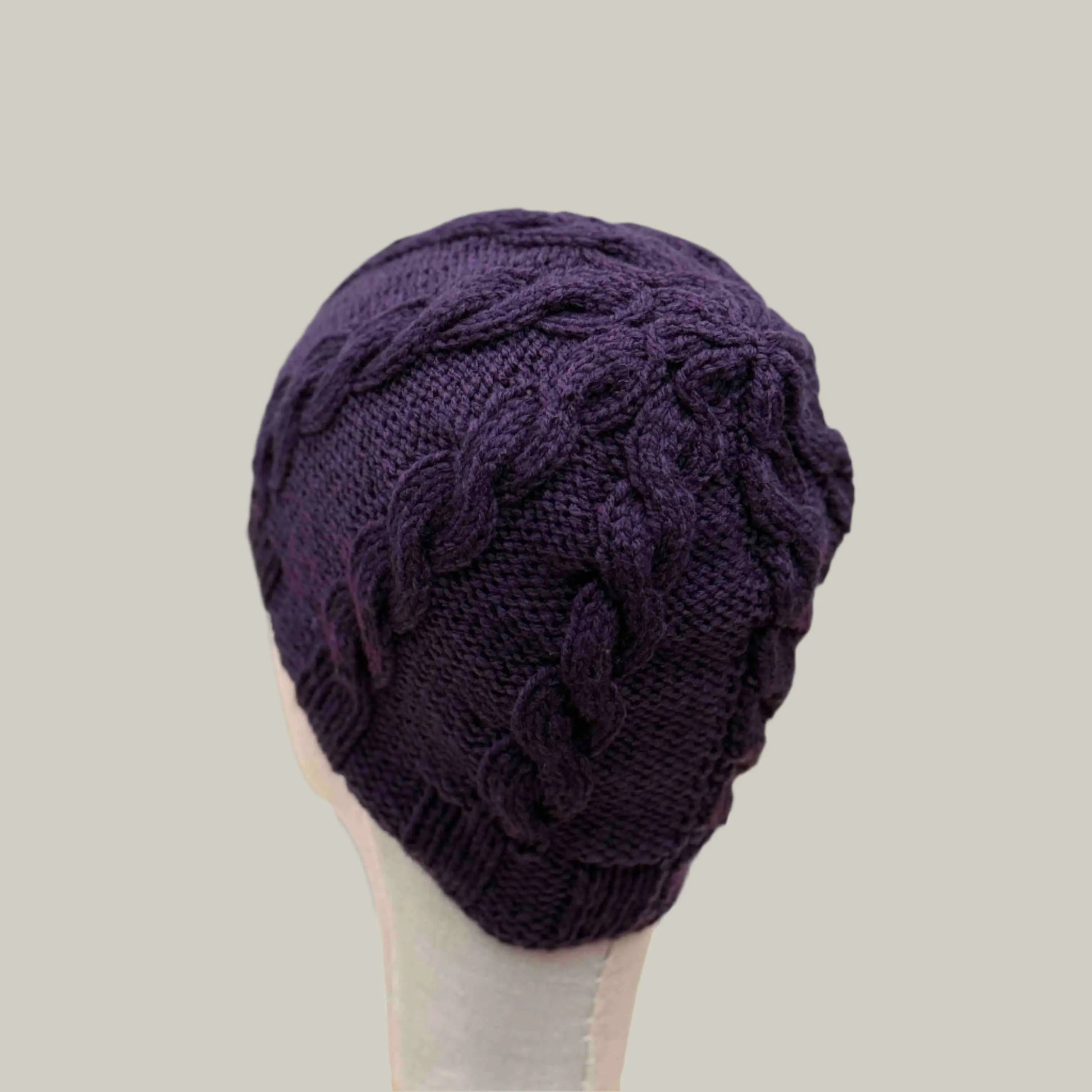 Deep Purple Knitted Cable 4cm Rib Child/Adult Beanie 39-56cm H 23cm HeyBou - Made by Lisa