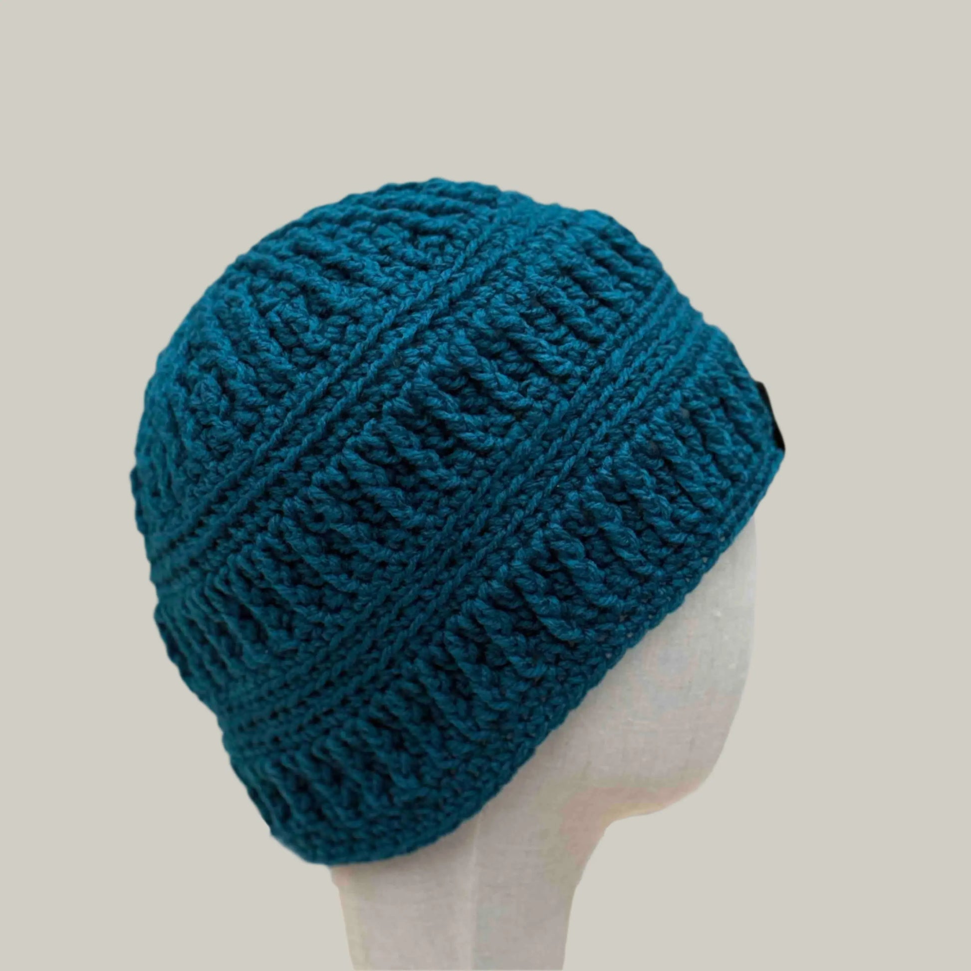 Deep Teal Mix Pattern L Adult Beanie 57-74cm H 23cm HeyBou