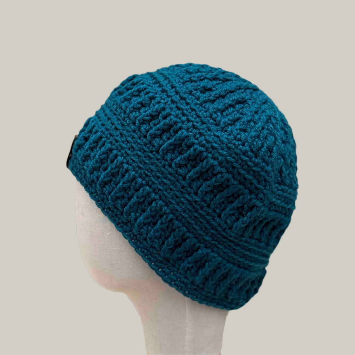 Deep Teal Mix Pattern L Adult Beanie 57-74cm H 23cm HeyBou