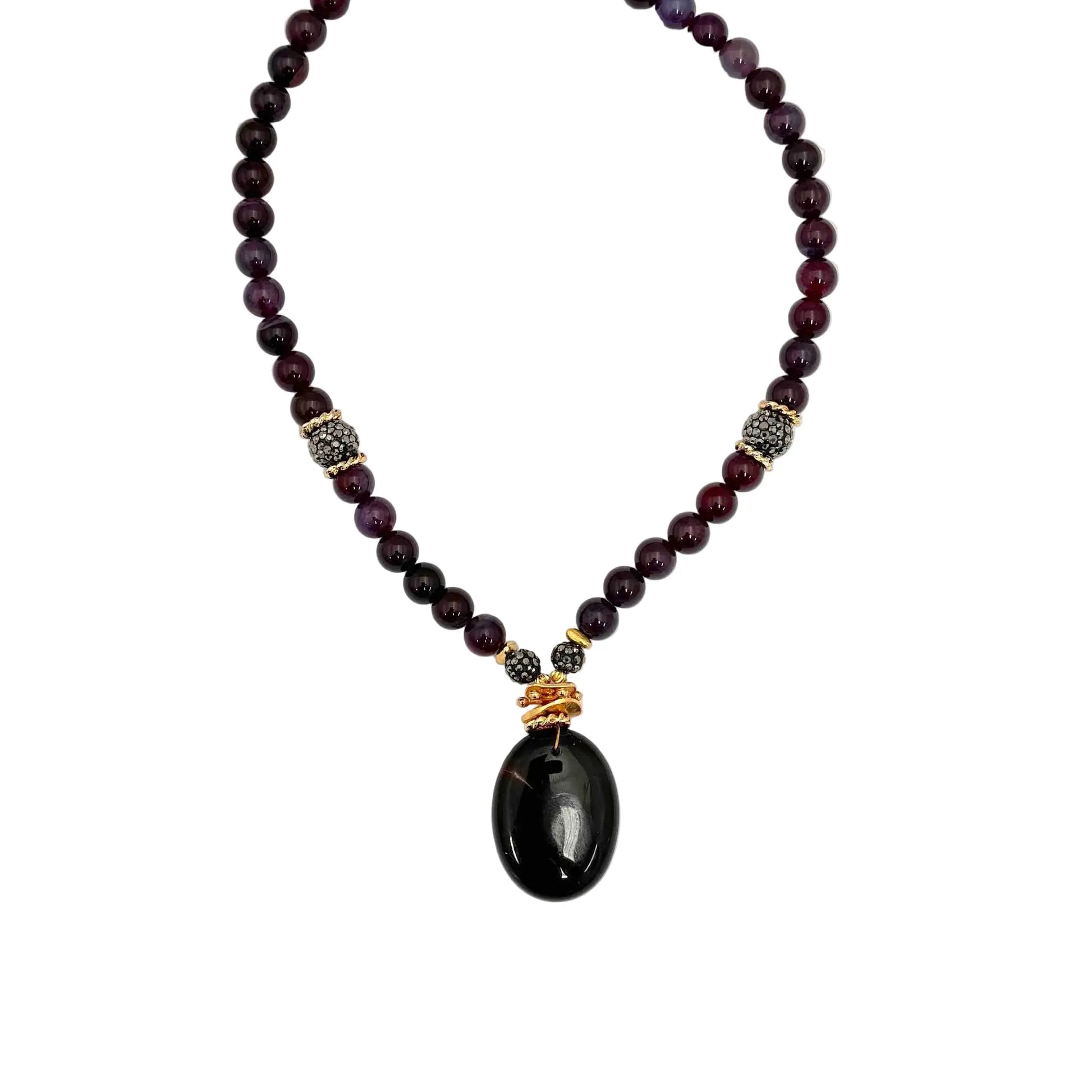 Gold Plated Natural Large Agate and Amethyst Bead Necklace Hey Bou