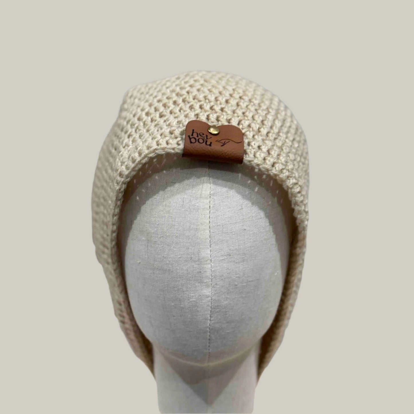 Beige Double Crochet XL Adult Extra Long Beanie 67-86cm H27cm HeyBou - Made by Lisa