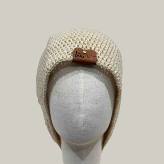 Beige Double Crochet XL Adult Extra Long Beanie 67-86cm H27cm HeyBou - Made by Lisa