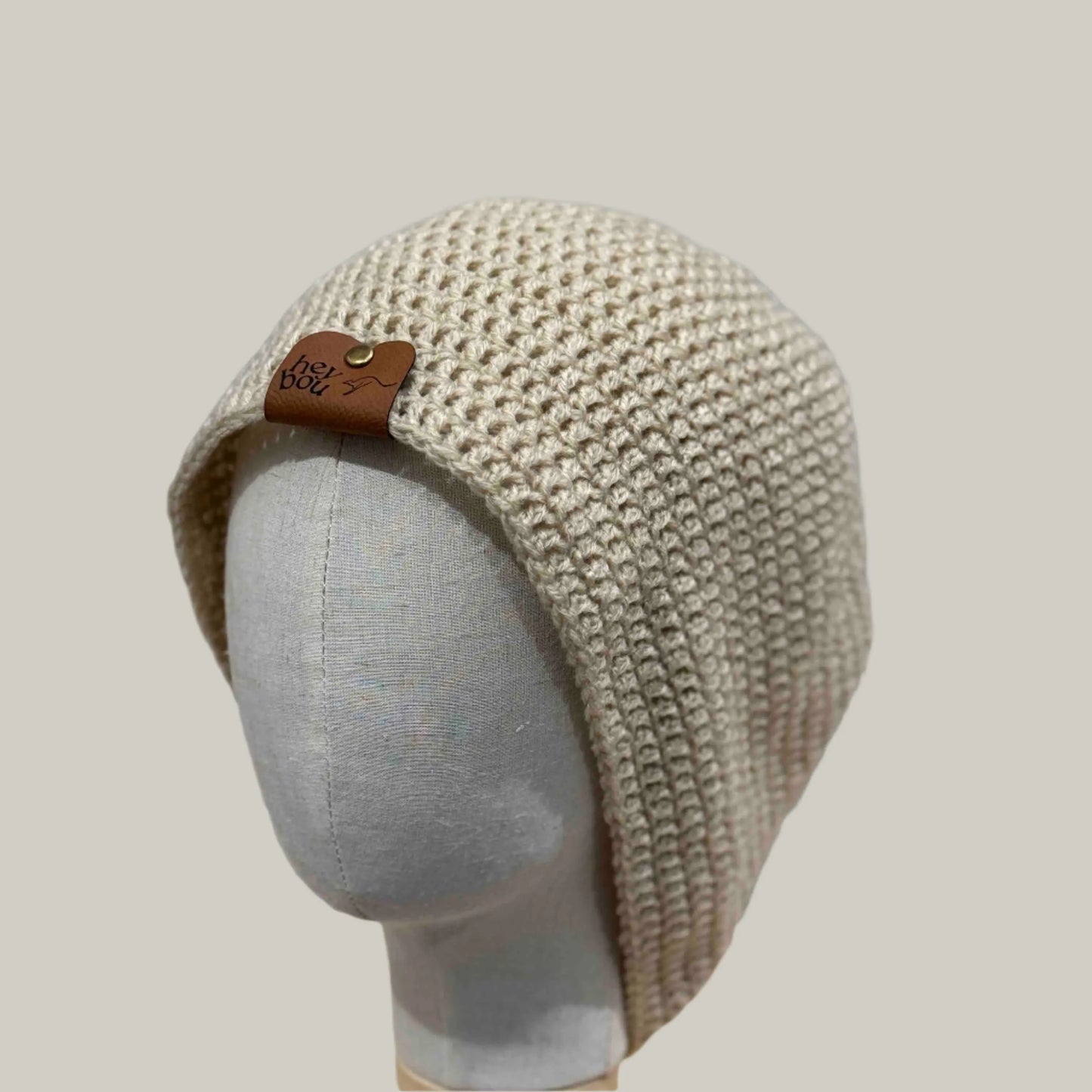 Beige Double Crochet XL Adult Extra Long Beanie 67-86cm H27cm HeyBou - Made by Lisa