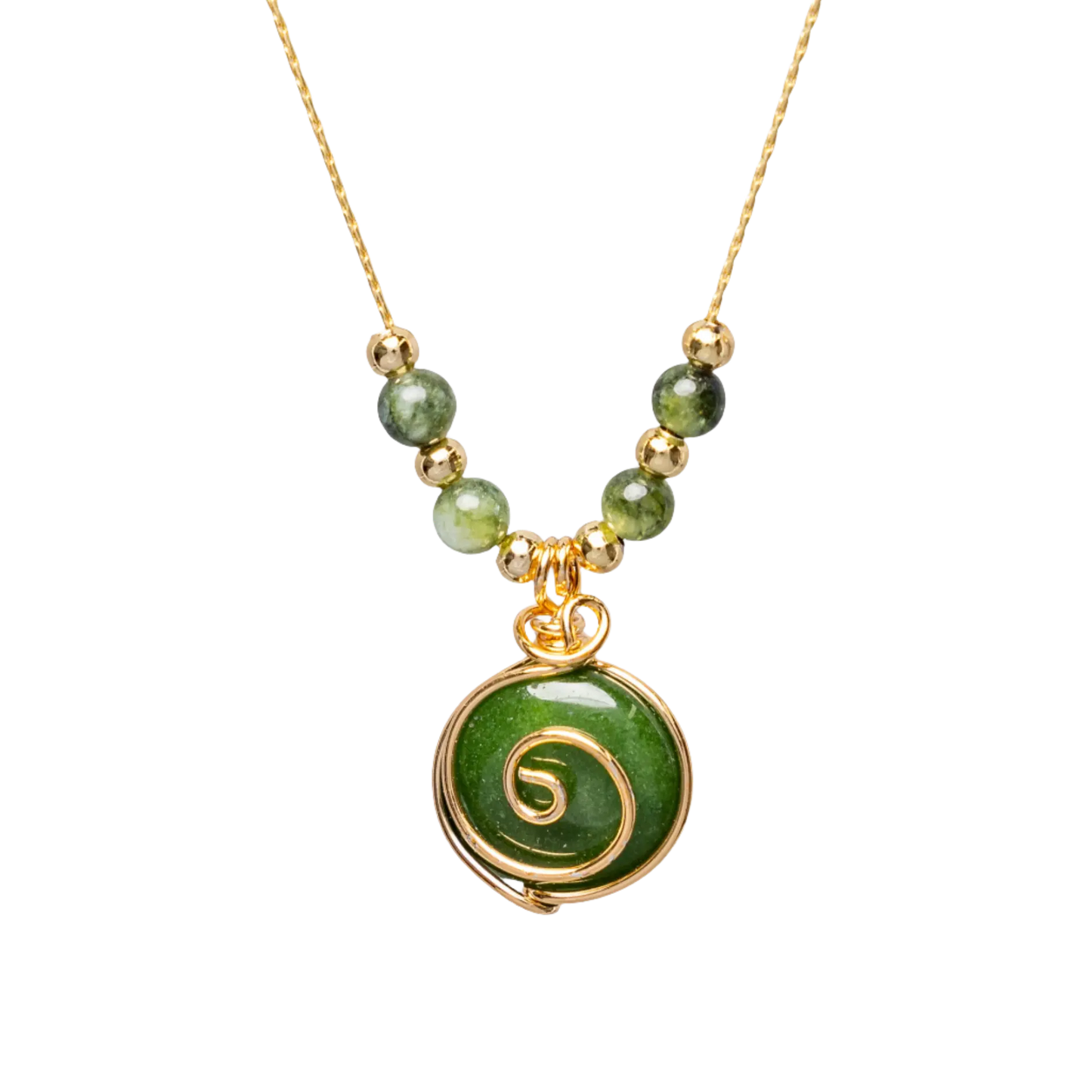 Gold Plated Circle Natural Stone Agate Swirl w Beads Necklaces Hey Bou