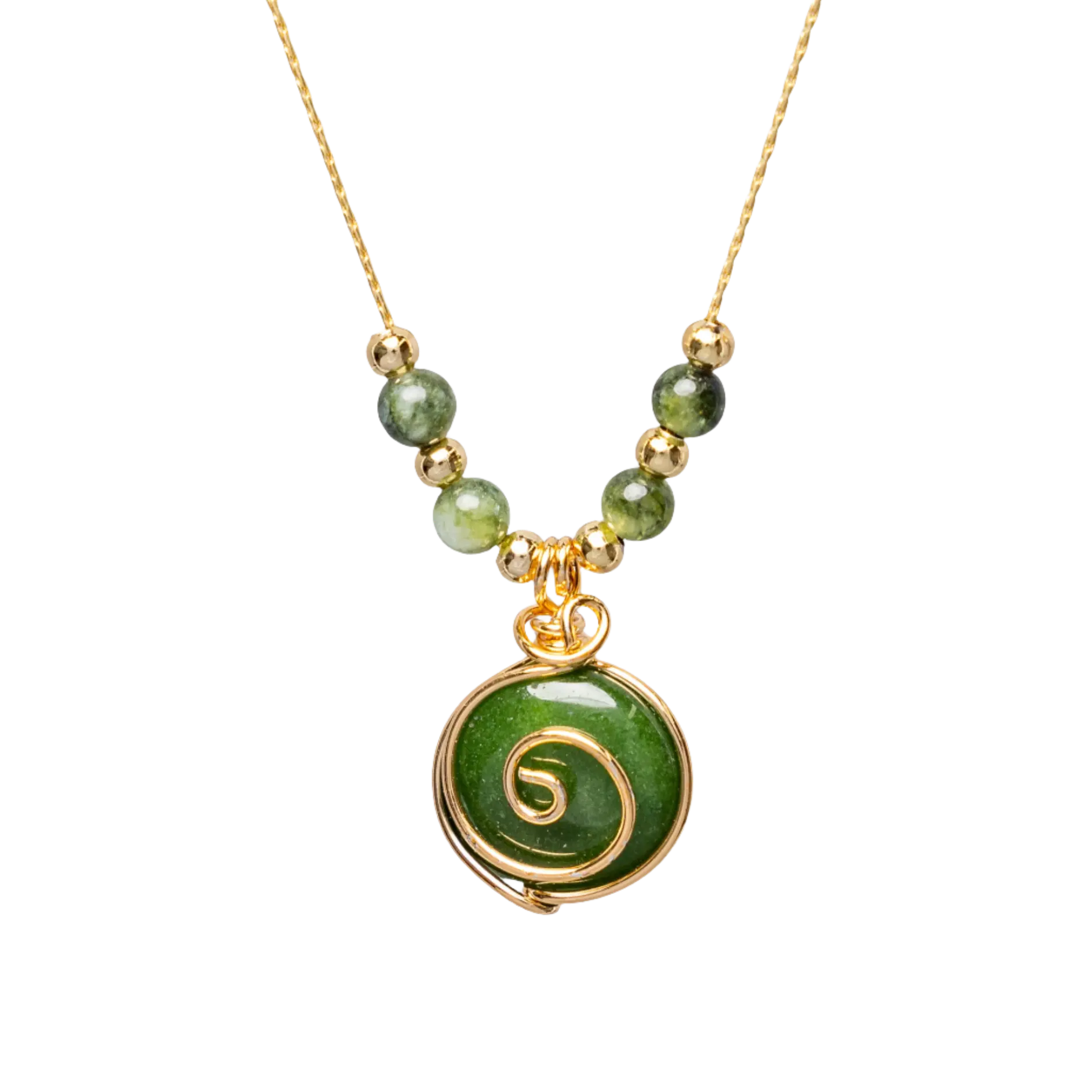 Gold Plated Circle Natural Stone Agate Swirl w Beads Necklaces Hey Bou