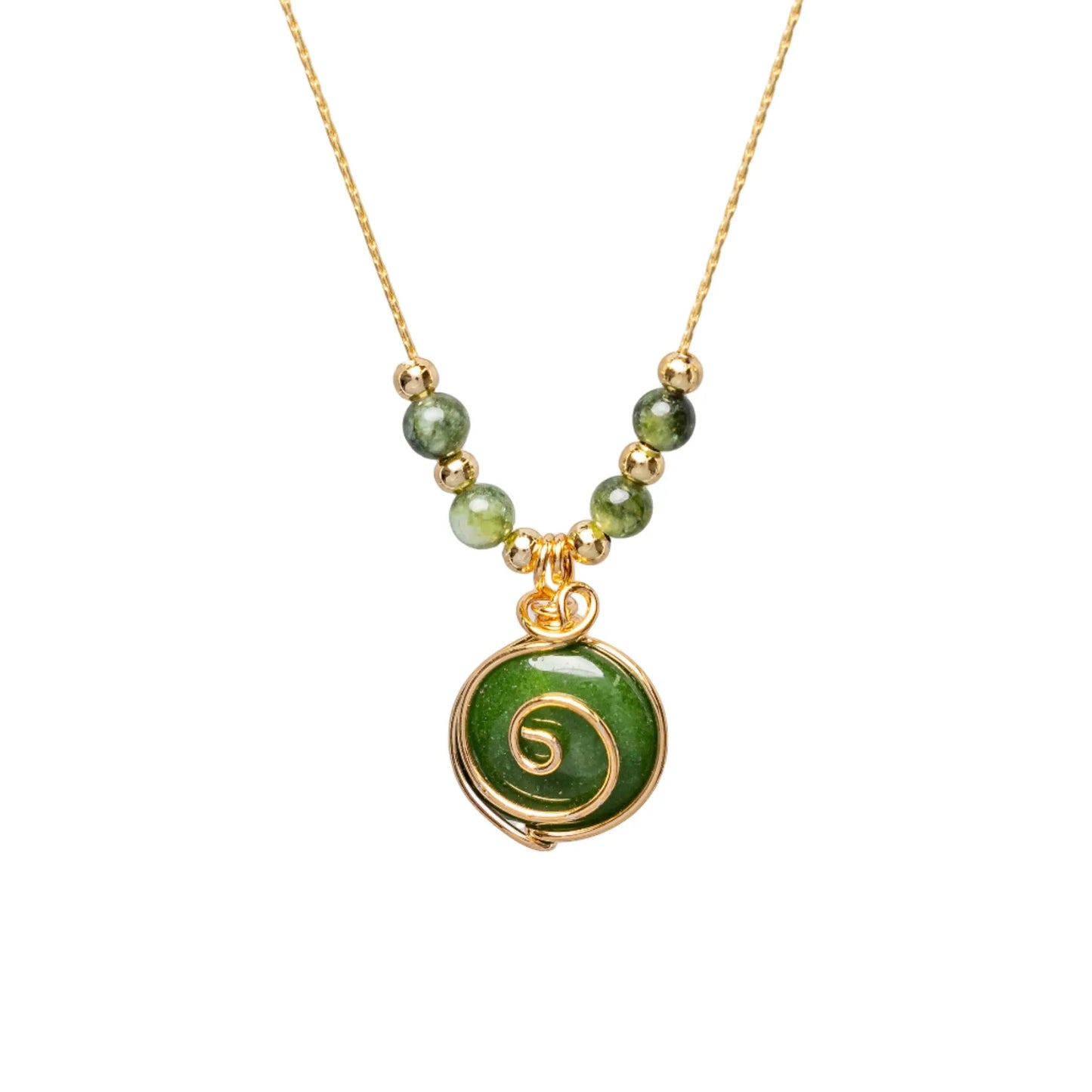 Gold Plated Natural Agate Swirl Classic with Small Beads Necklaces Hey Bou