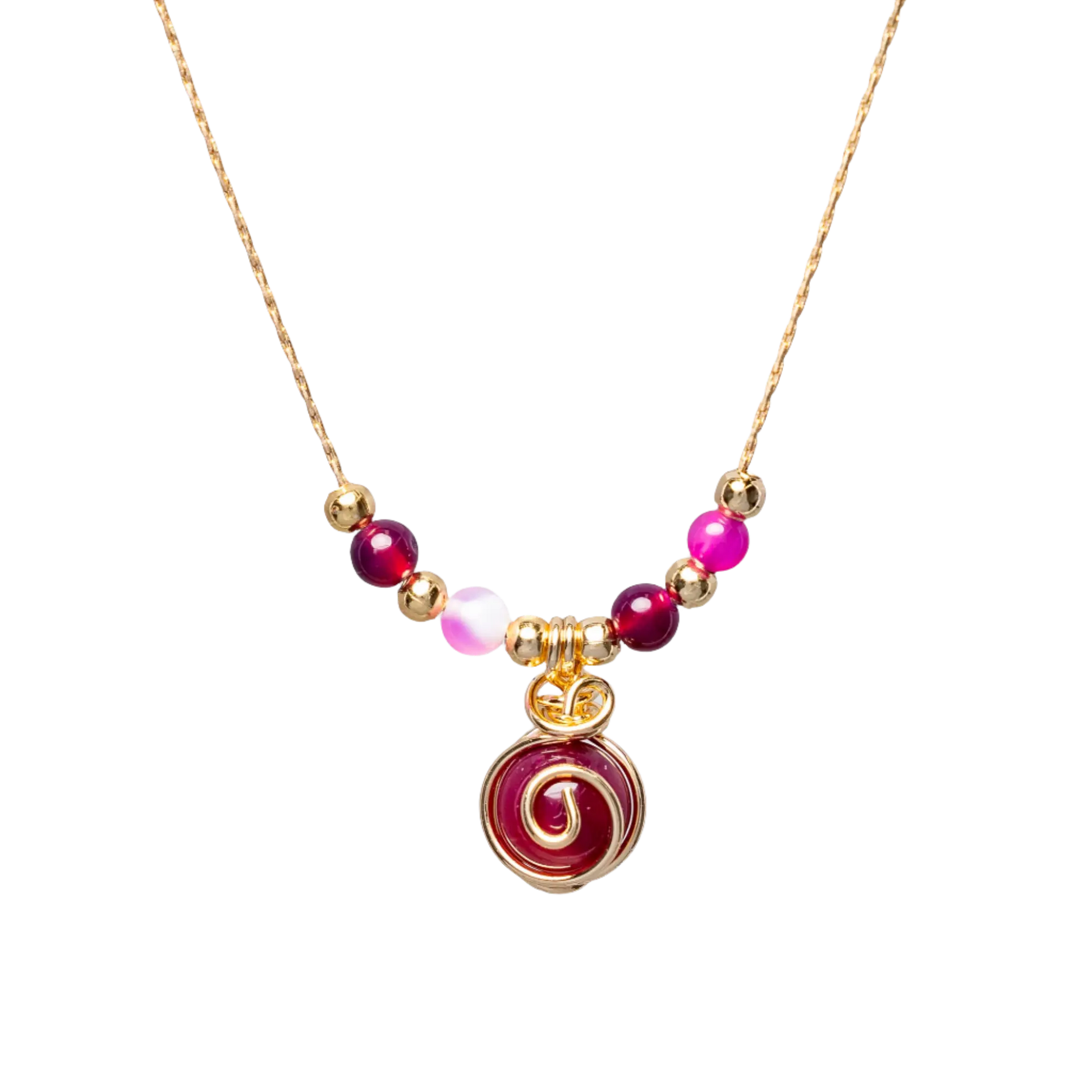 Gold Plated Natural Stone Agate Sphere Swirl & Beads Necklaces Hey Bou