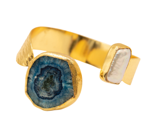 Gold Plated Blue Agate and Freshwater Pearl Bracelet Hey Bou
