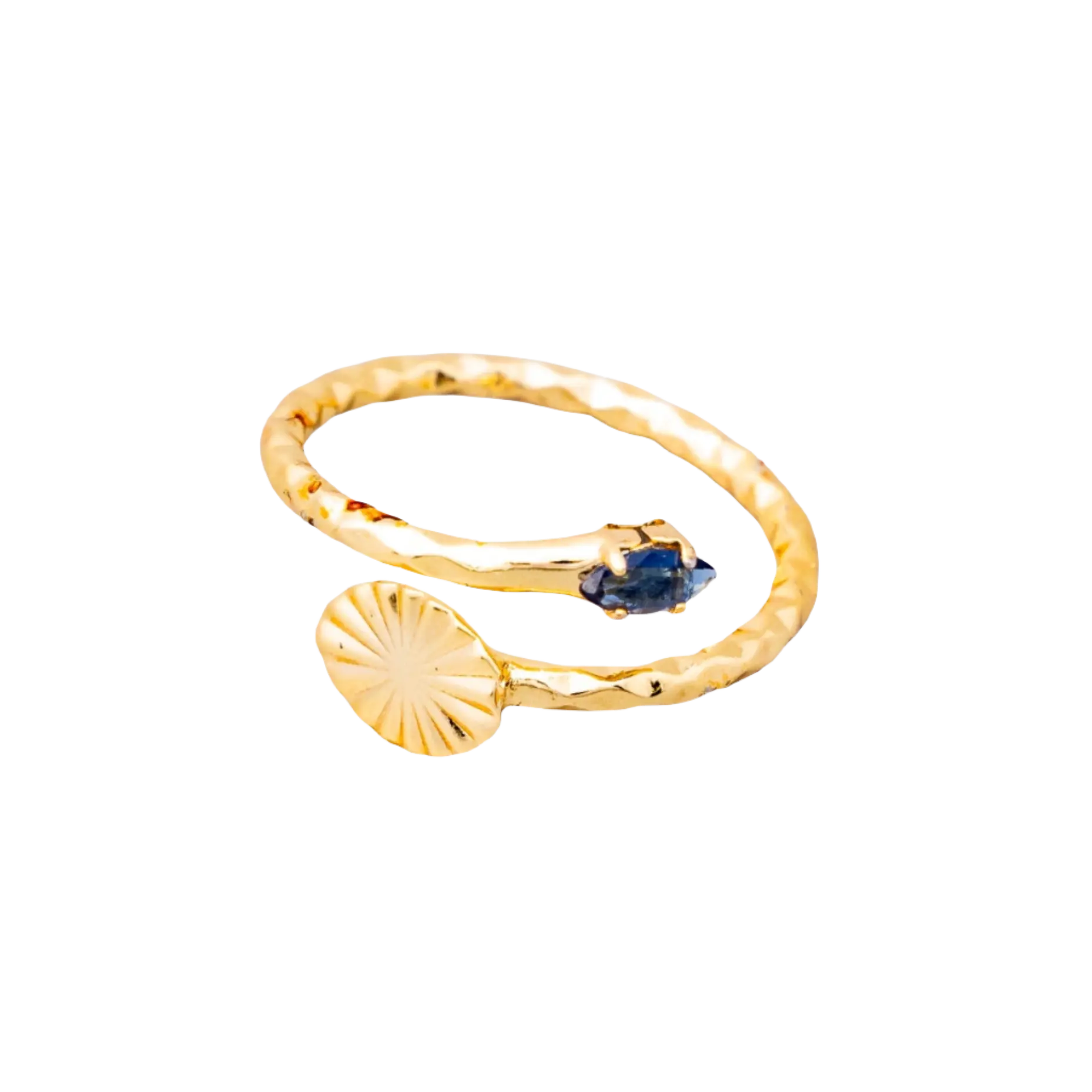 Gold Plated Natural Blue Agate Stone Fan Ring Hey Bou