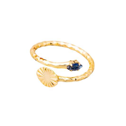 Gold Plated Natural Blue Agate Stone Fan Ring Hey Bou