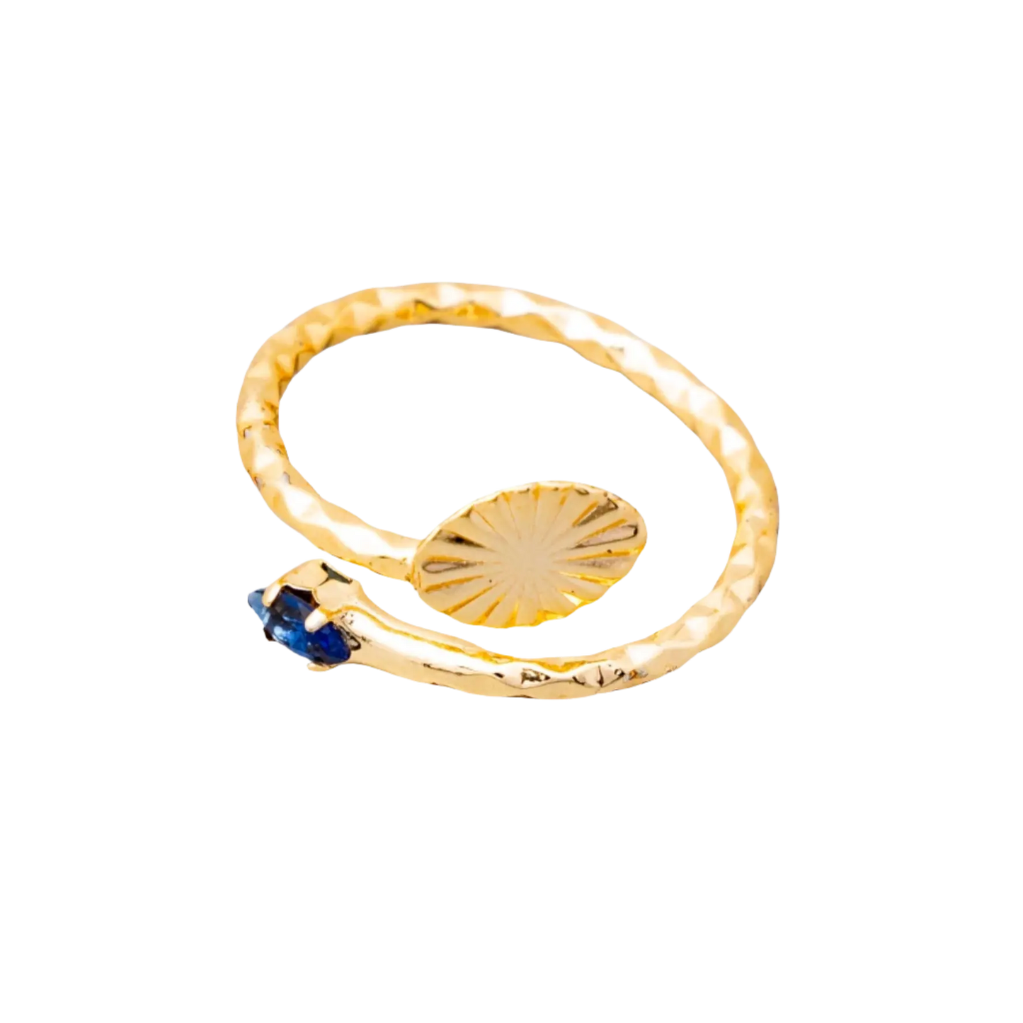 Gold Plated Natural Blue Agate Stone Fan Ring Hey Bou