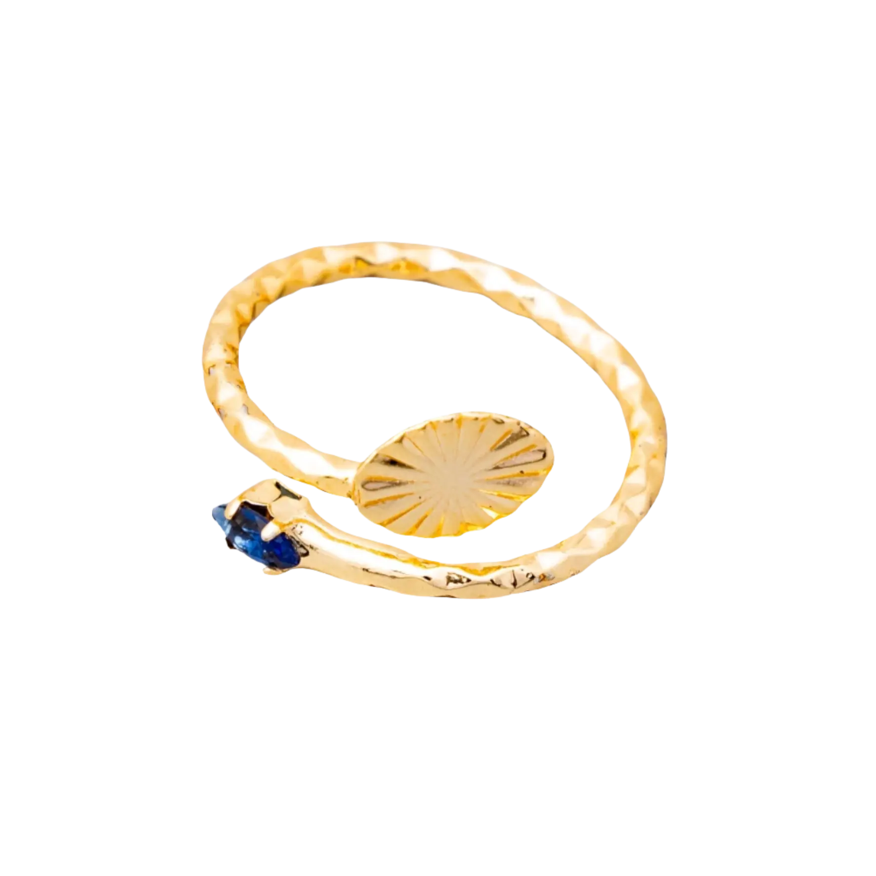 Gold Plated Natural Blue Agate Stone Fan Ring Hey Bou