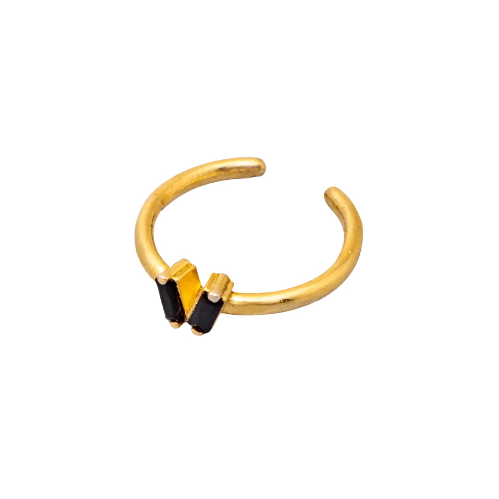 Gold Plated Natural Stone Onyx V Ring Hey Bou