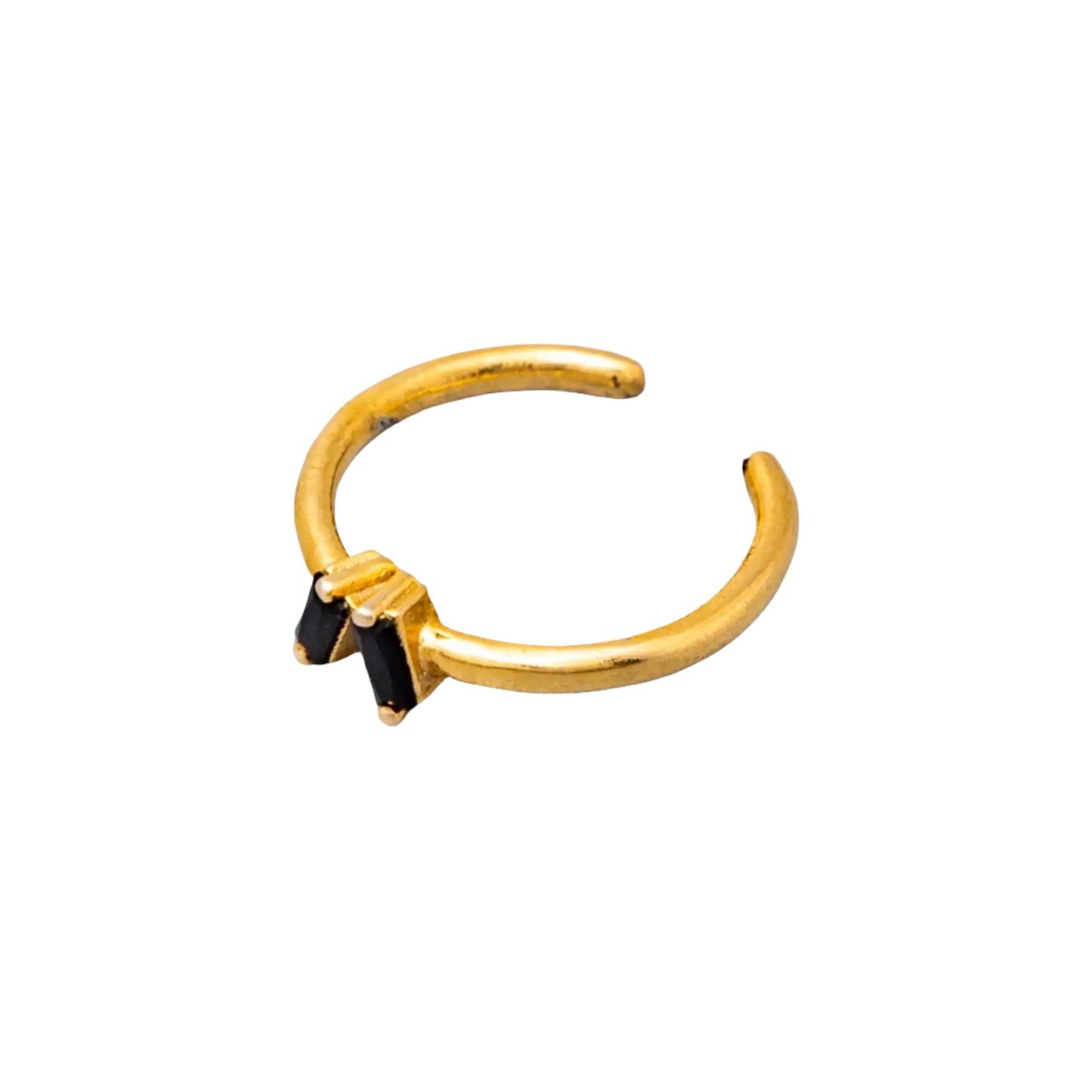 Gold Plated Natural Stone Onyx V Ring Hey Bou