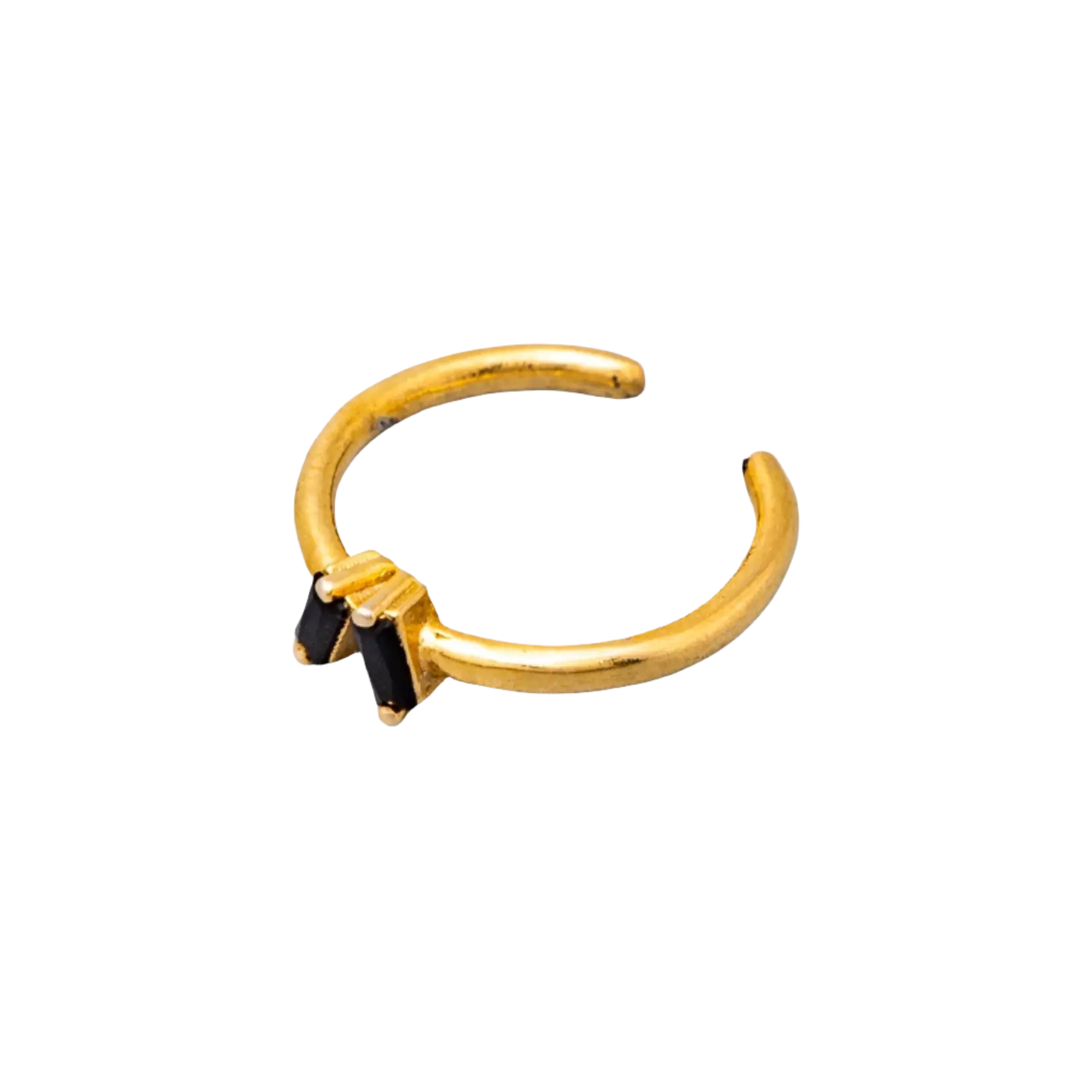 Gold Plated Natural Stone Onyx V Ring Hey Bou