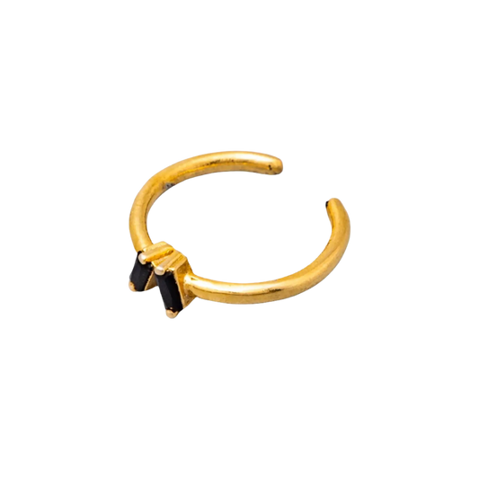 Gold Plated Natural Stone Onyx V Ring Hey Bou