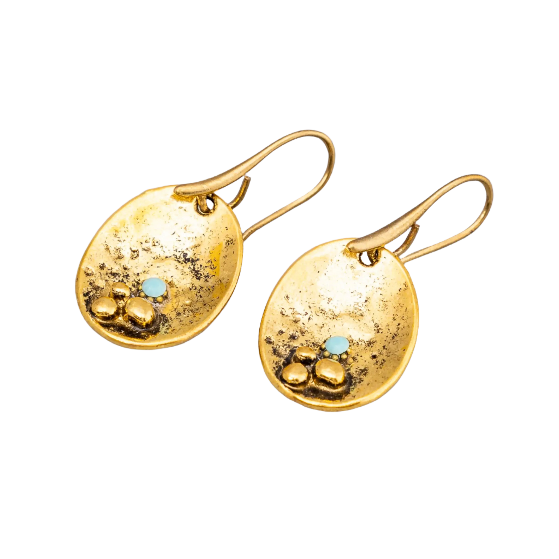 Gold Plated Oval Blue Gem Earrings Hey Bou