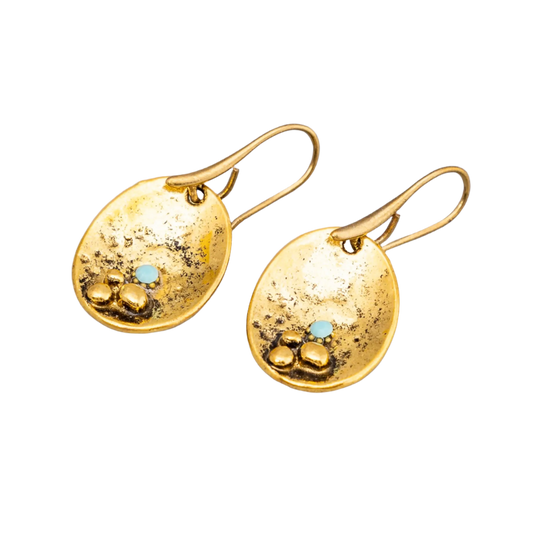 Gold Plated Oval Blue Gem Earrings Hey Bou