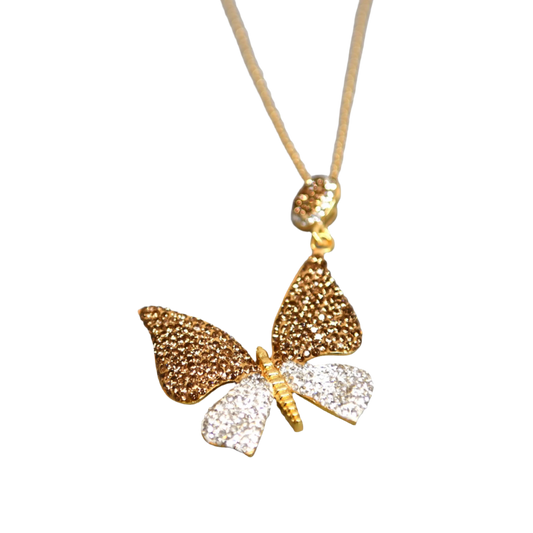 Gold & White Zirconia Butterfly Necklace Hey Bou