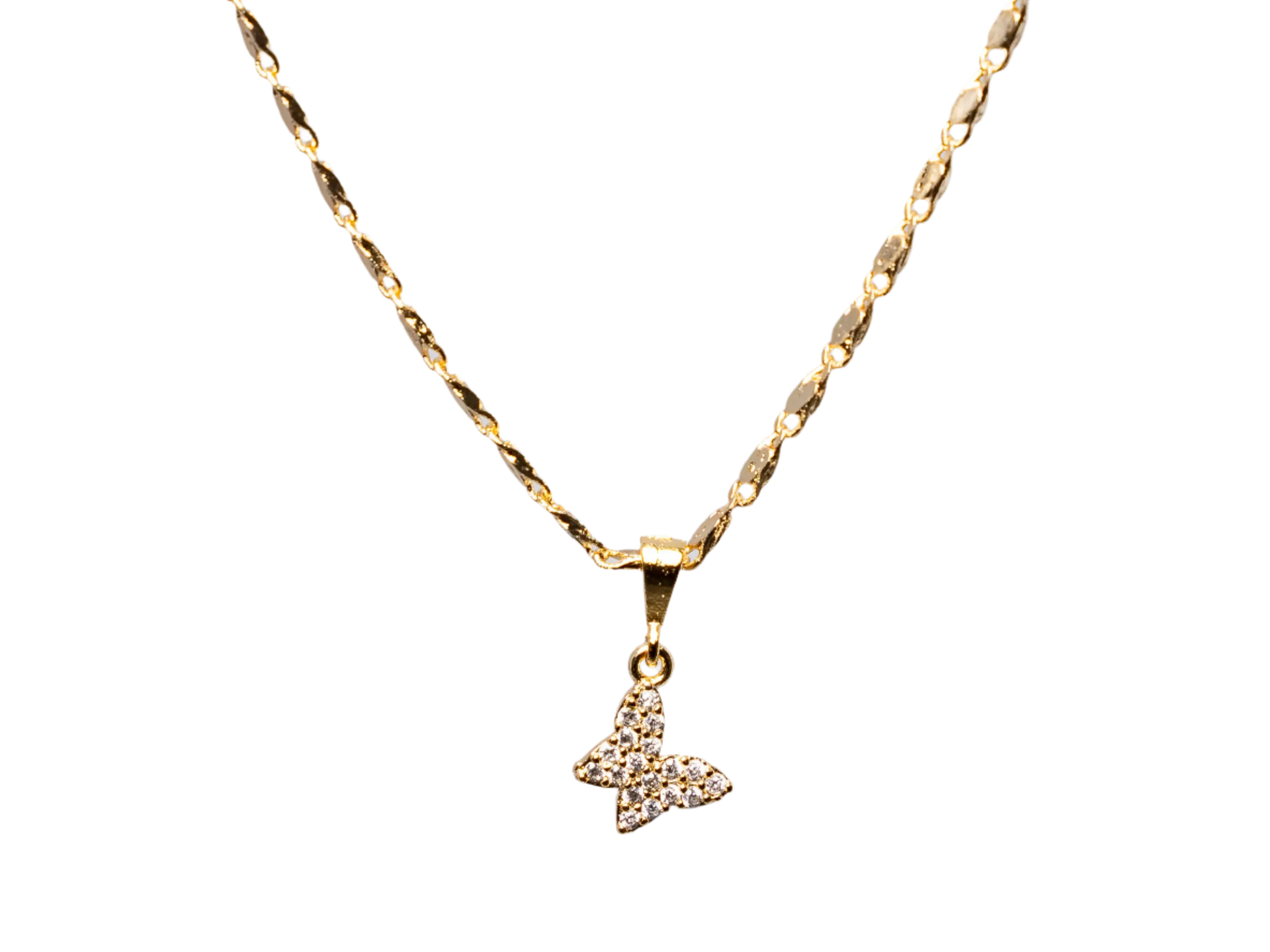 Gold Plated Zircon Crystal Butterfly Necklace Hey Bou