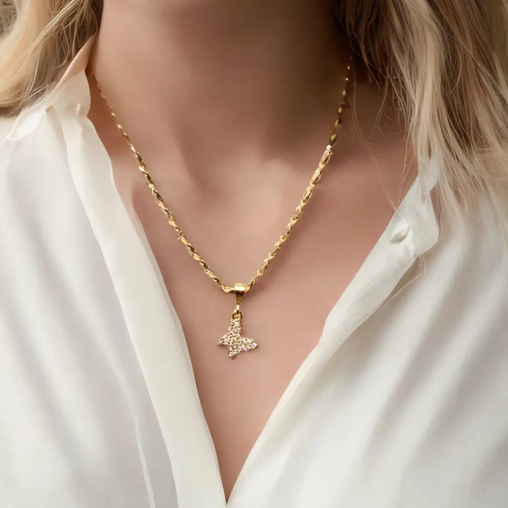 Gold Plated Zircon Crystal Butterfly Necklace Hey Bou