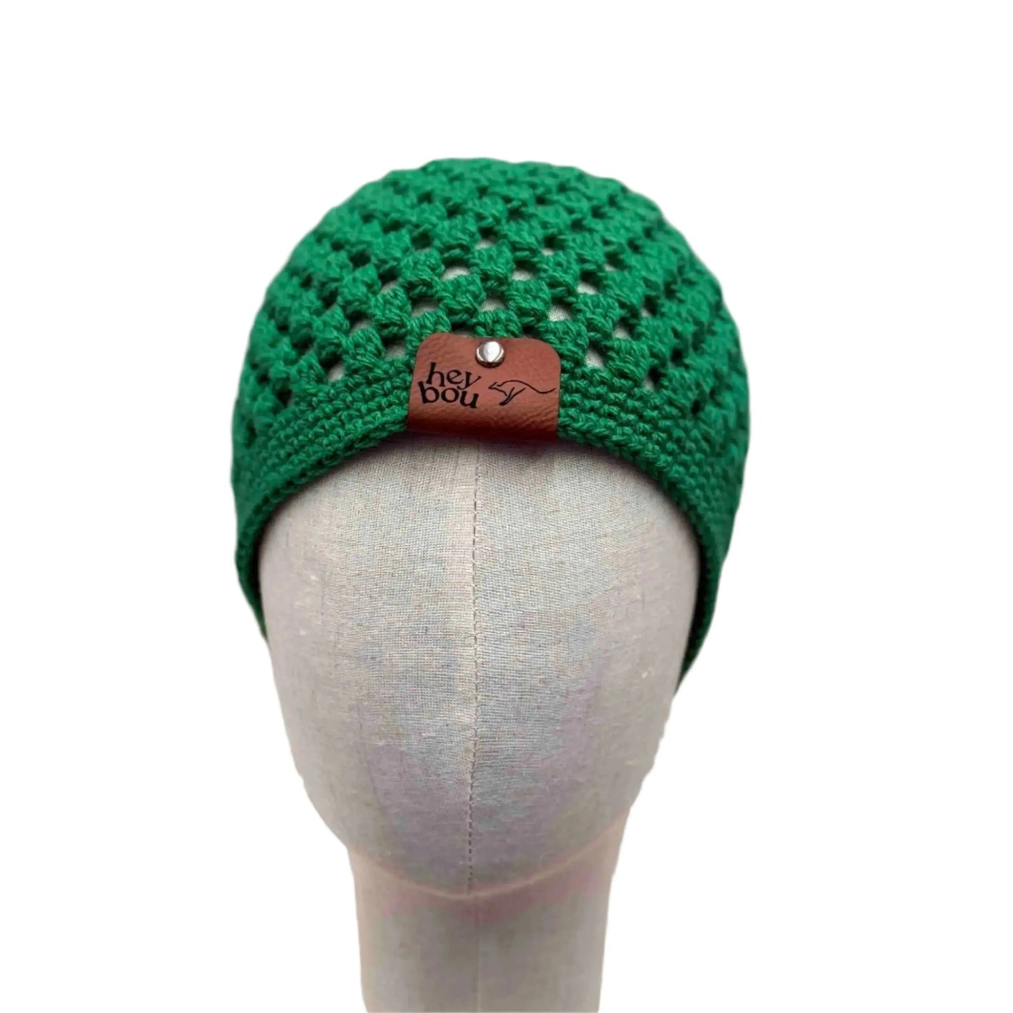 Green Double Crochet Cluster Adult Beanie 53-64cm H 19.5cm HeyBou