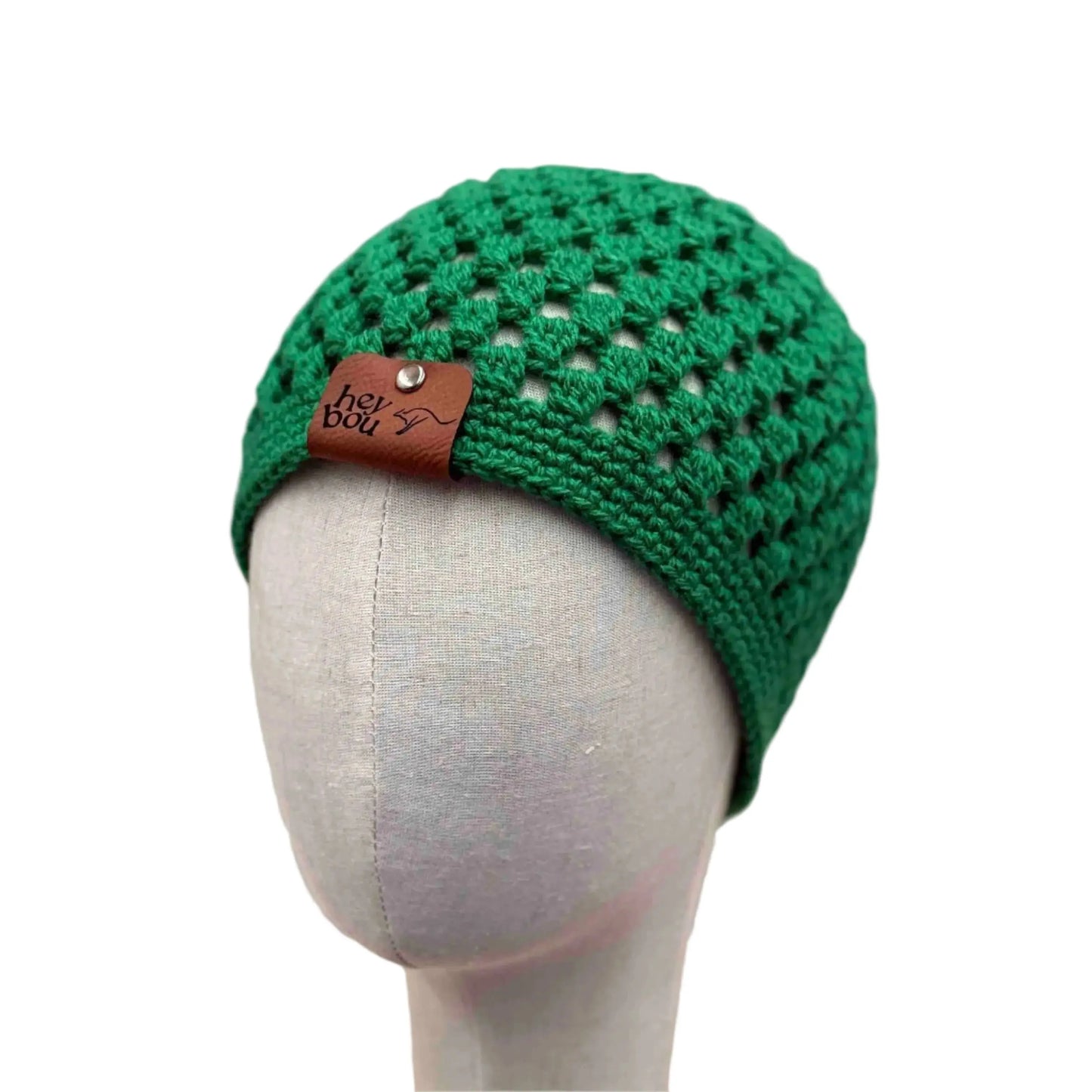 Green Double Crochet Cluster Adult Beanie 53-64cm H 19.5cm HeyBou