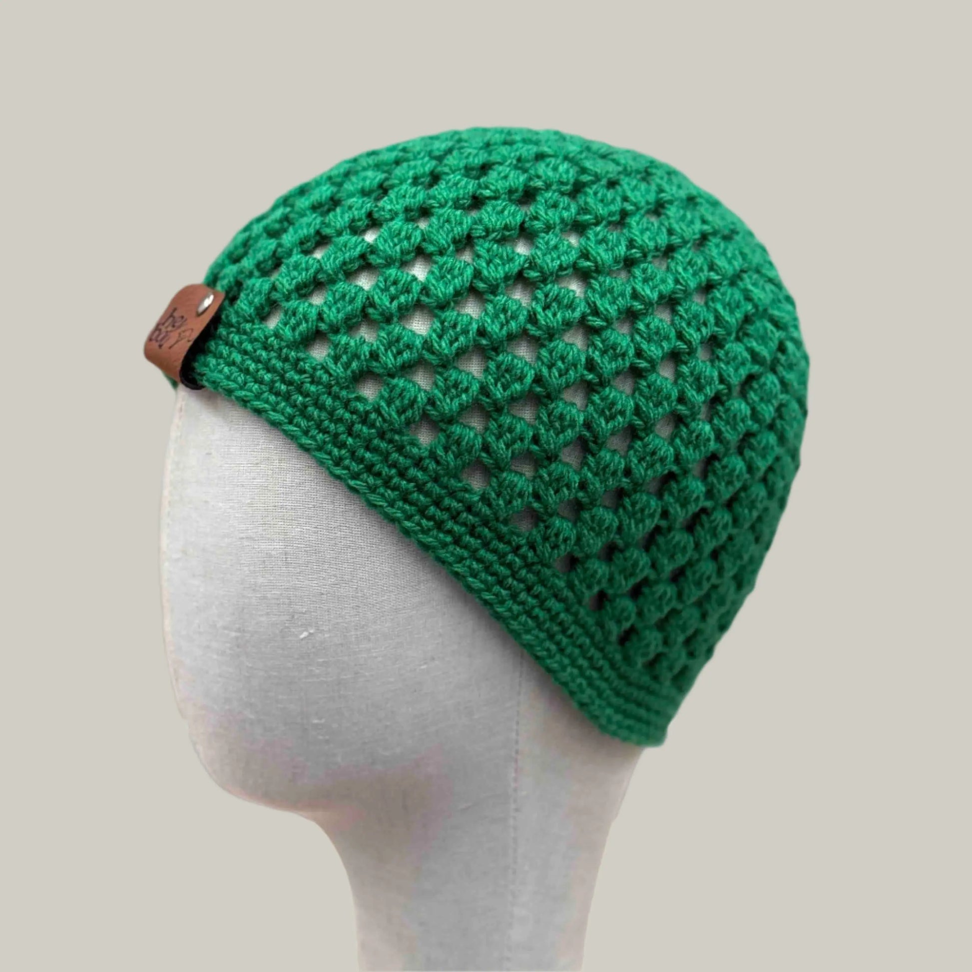Green Double Crochet Cluster Adult Beanie 53-64cm H 19.5cm HeyBou