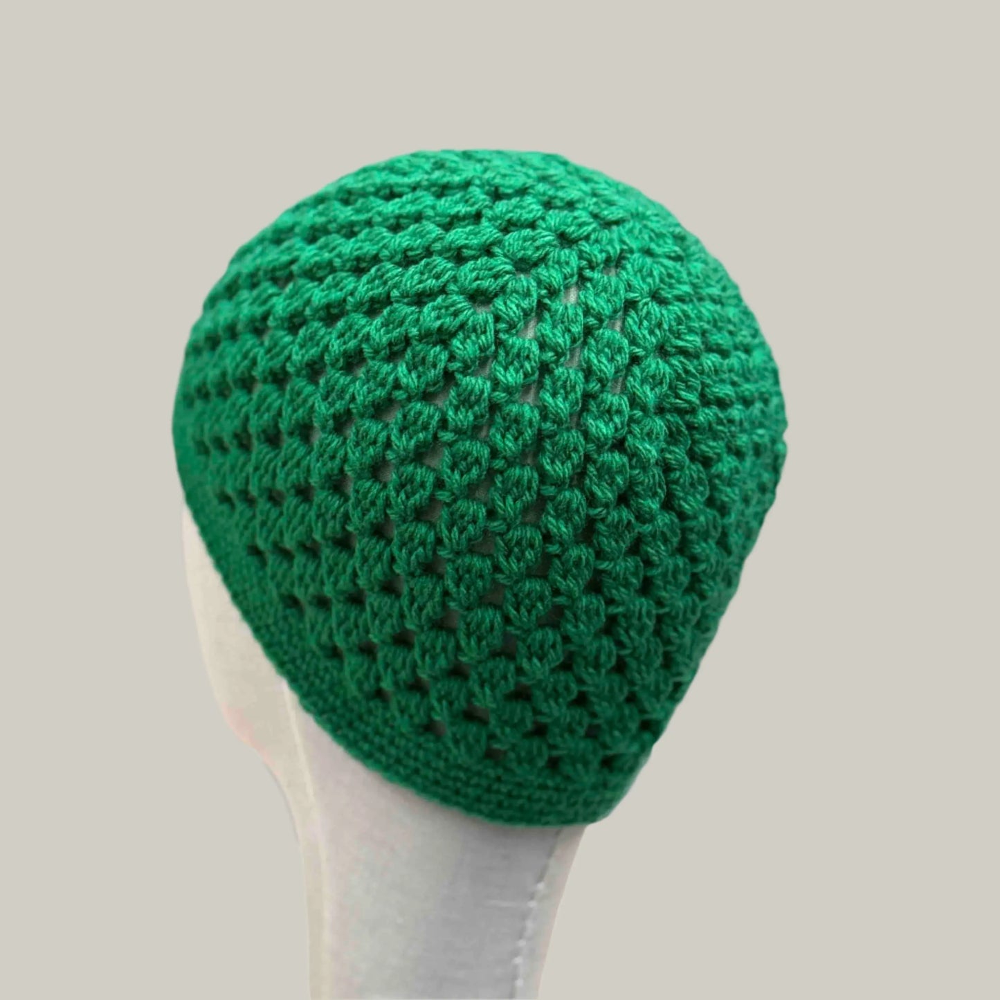 Green Double Crochet Cluster Adult Beanie 53-64cm H 19.5cm HeyBou