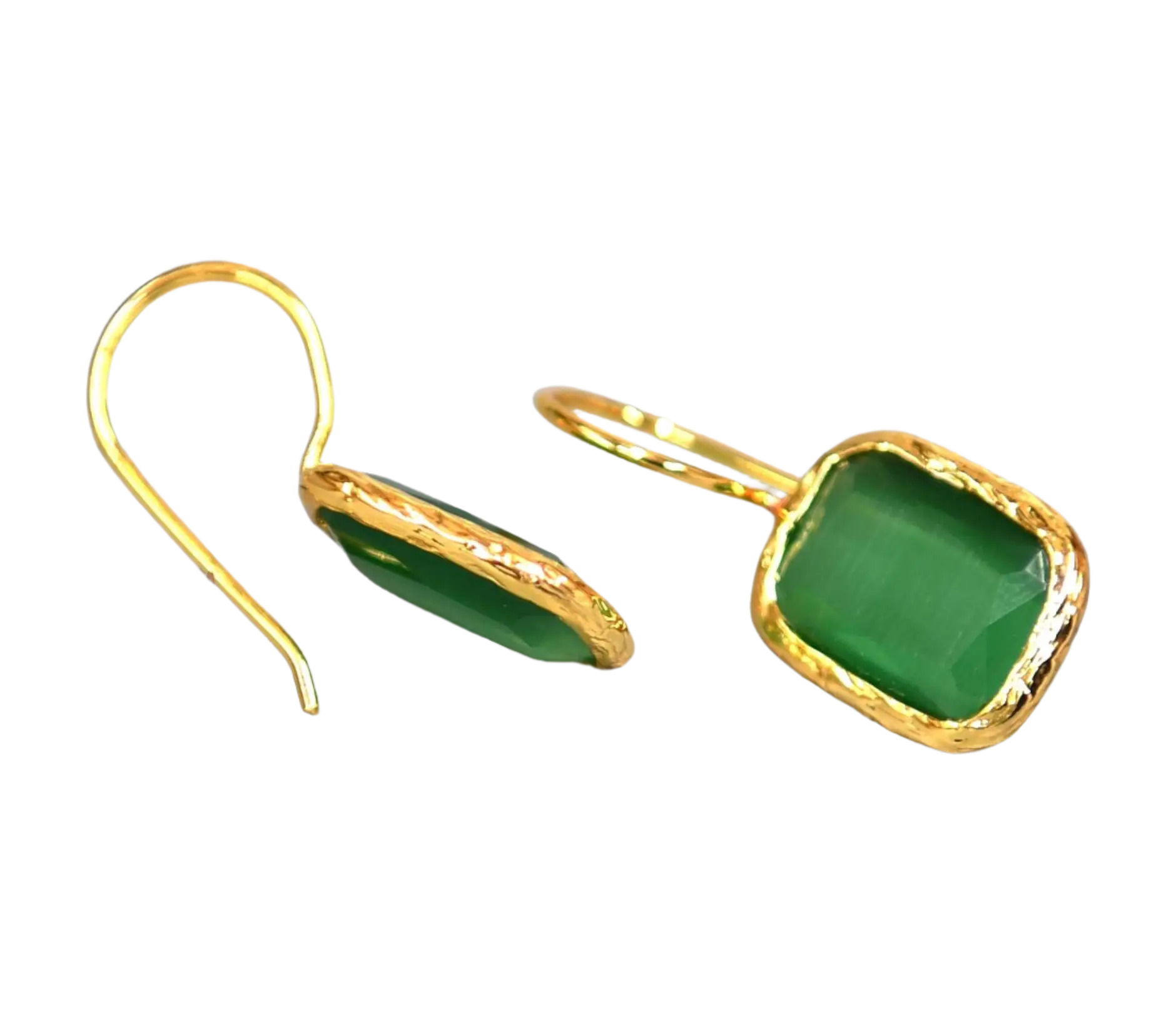 Gold Plated Green Rectangular Cat Eye Earrings Hey Bou