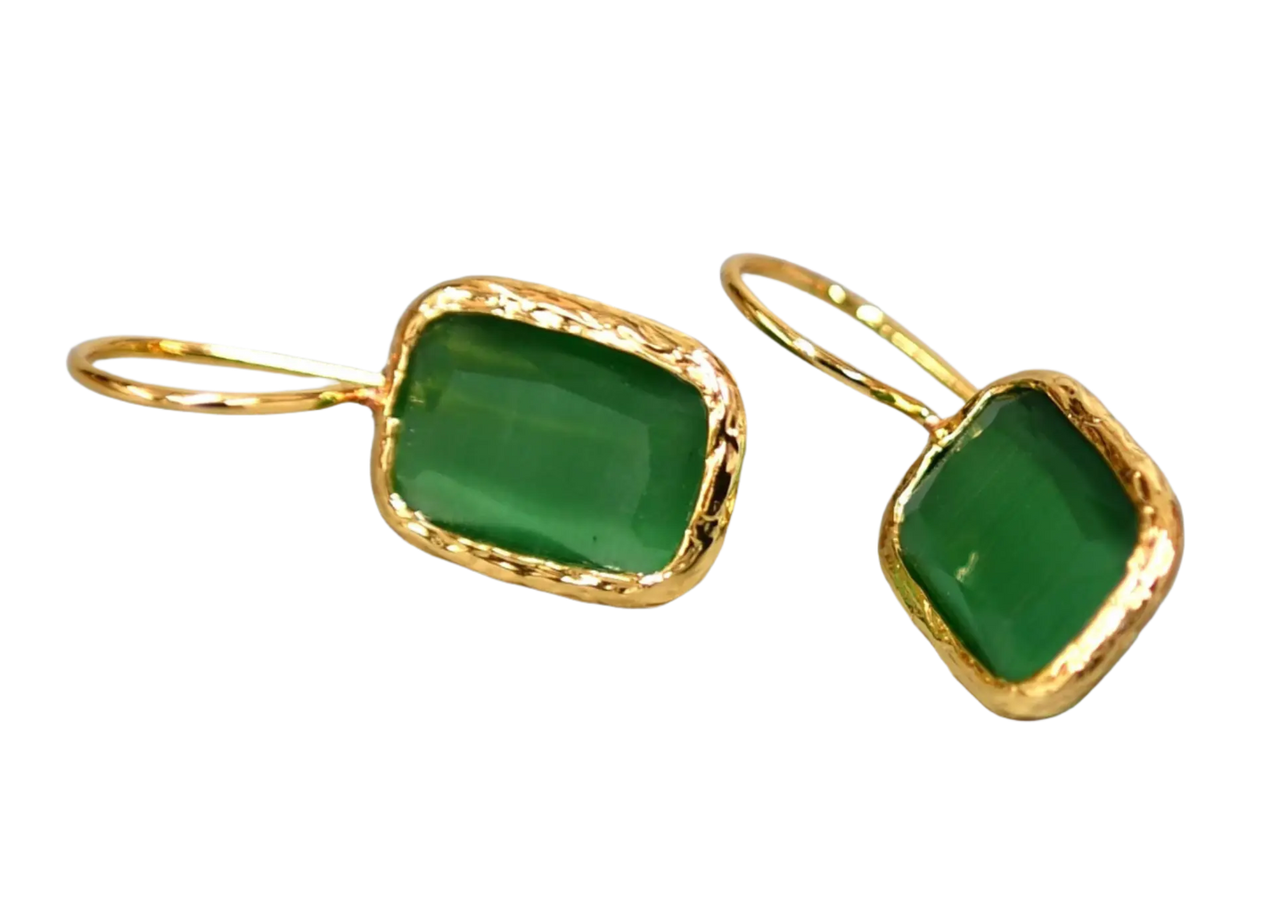 Gold Plated Green Rectangular Cat Eye Earrings Hey Bou