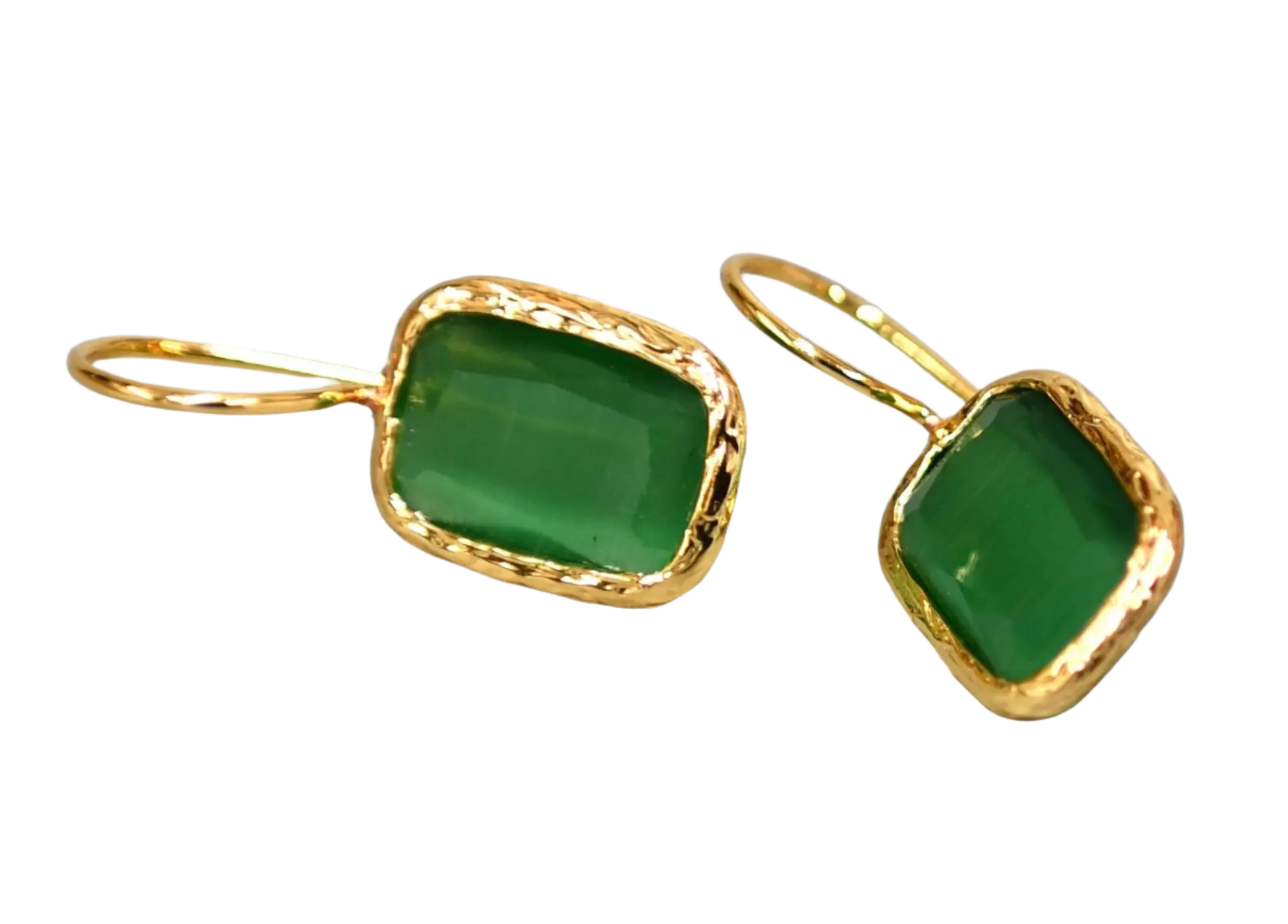 Gold Plated Green Rectangular Cat Eye Earrings Hey Bou