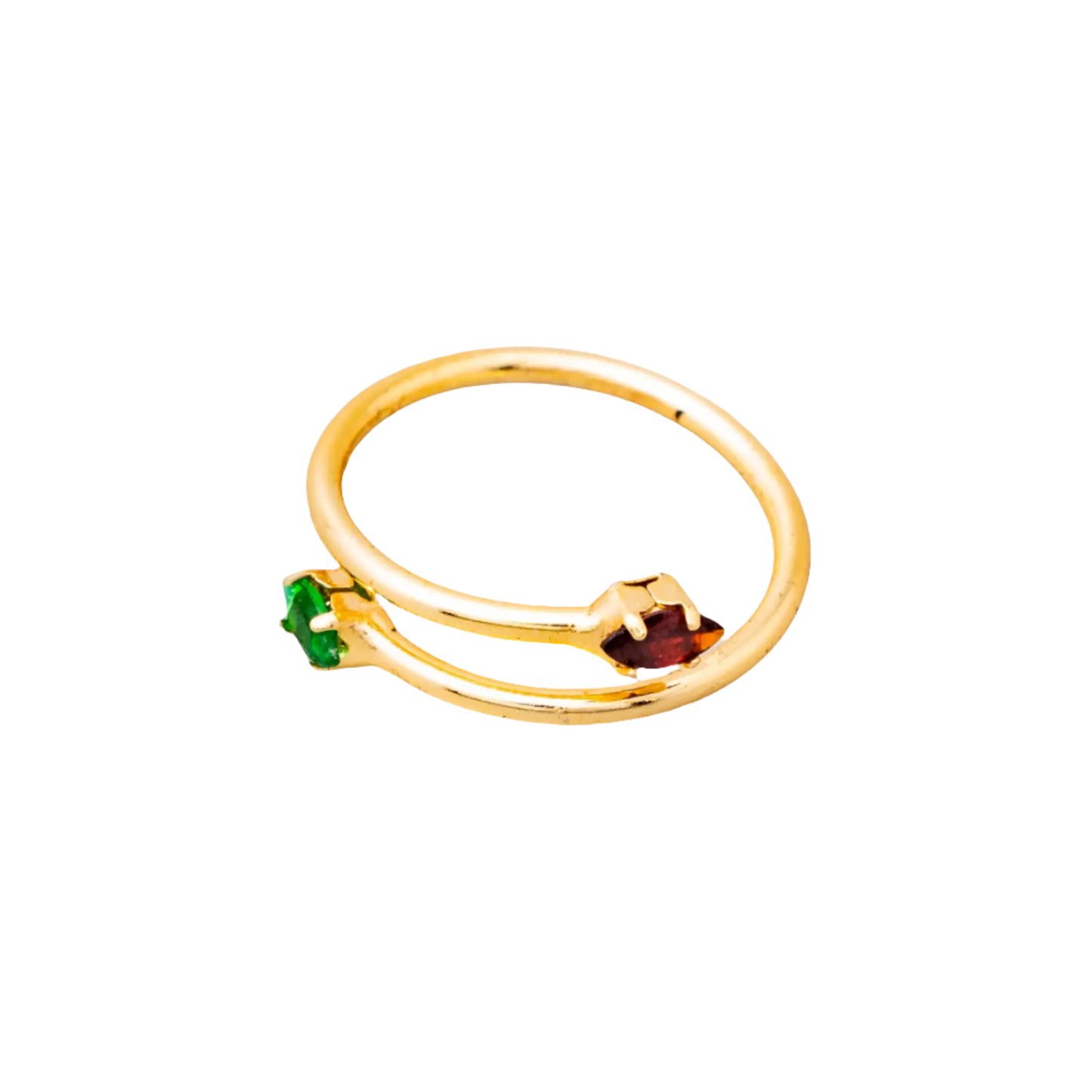 Gold Plated Red & Green Natural Agate Stone Ring Hey Bou