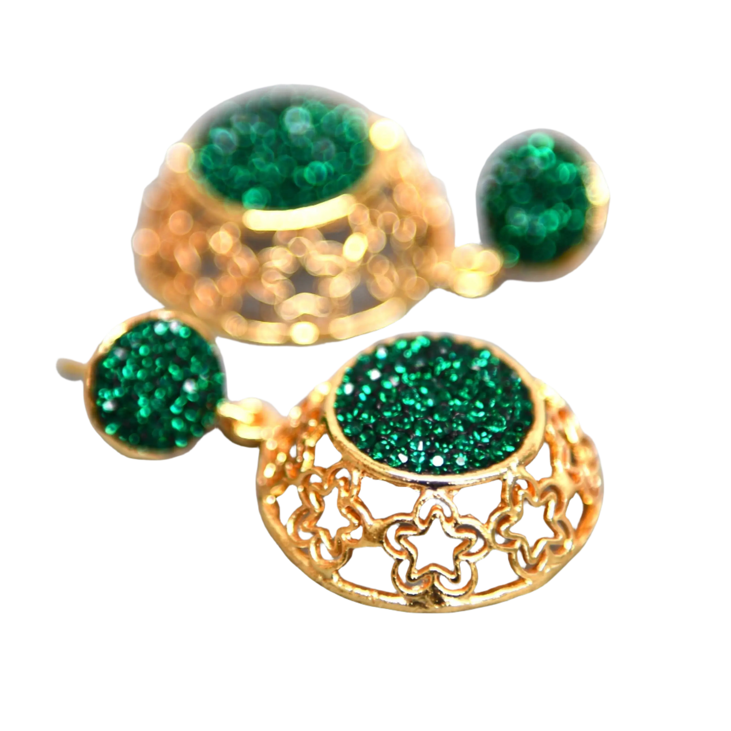 Gold Plated Green Zirconia Earrings Hey Bou