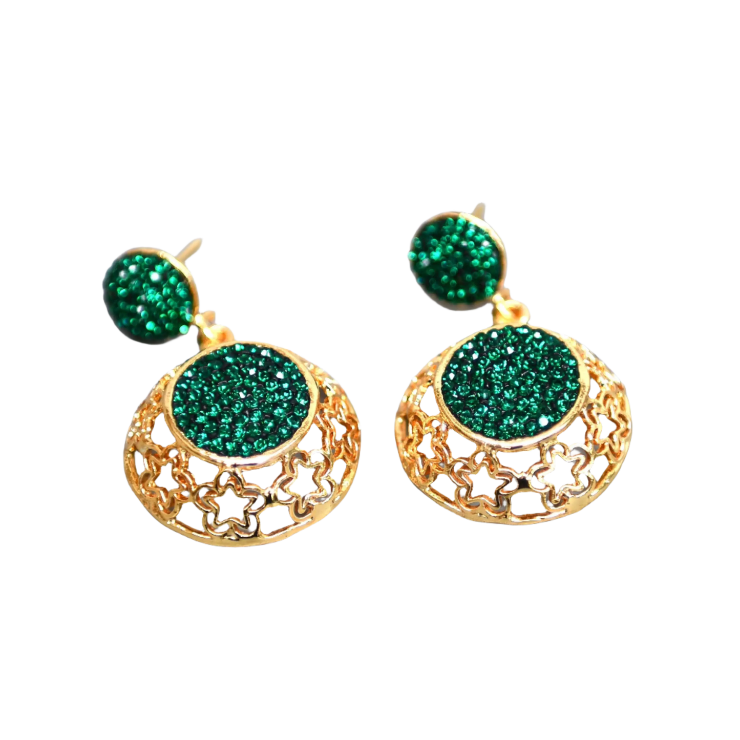 Gold Plated Green Zirconia Earrings Hey Bou