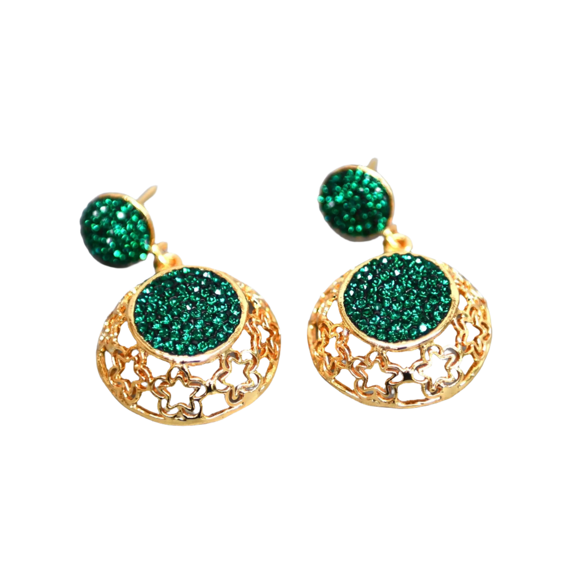 Gold Plated Green Zirconia Earrings Hey Bou